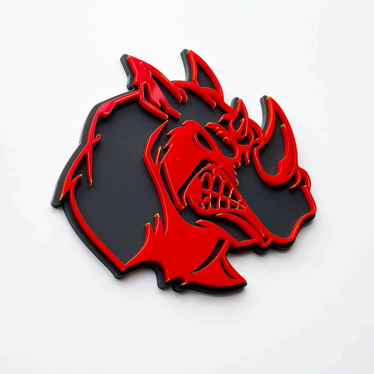 3D Rhino Angry Logo Badge - Custom Fender Emblem for Cars Trucks and SUVs Red vs Grey