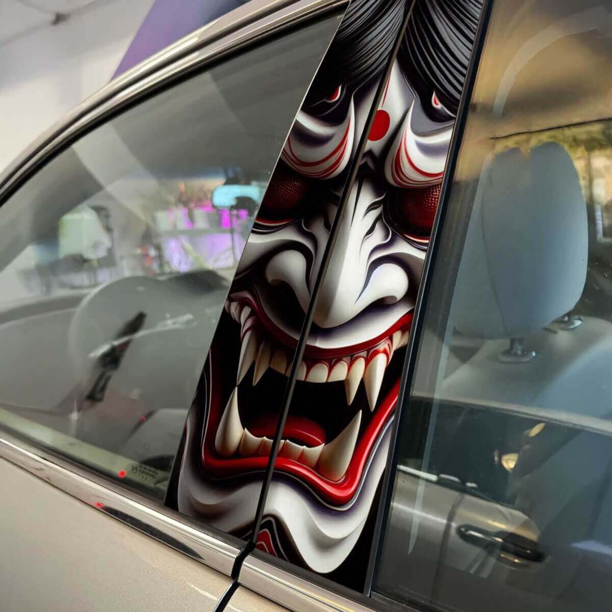 Japanese Demon Mask Hannya Pillar Doors Car Decal Sticker Wrap Custom Vinyl Graphics for Vehicle Styling 2