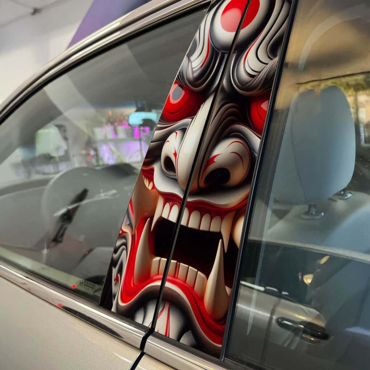 Japanese Demon Mask Hannya Pillar Doors Car Decal Sticker Wrap Custom Vinyl Graphics for Vehicle Styling 3