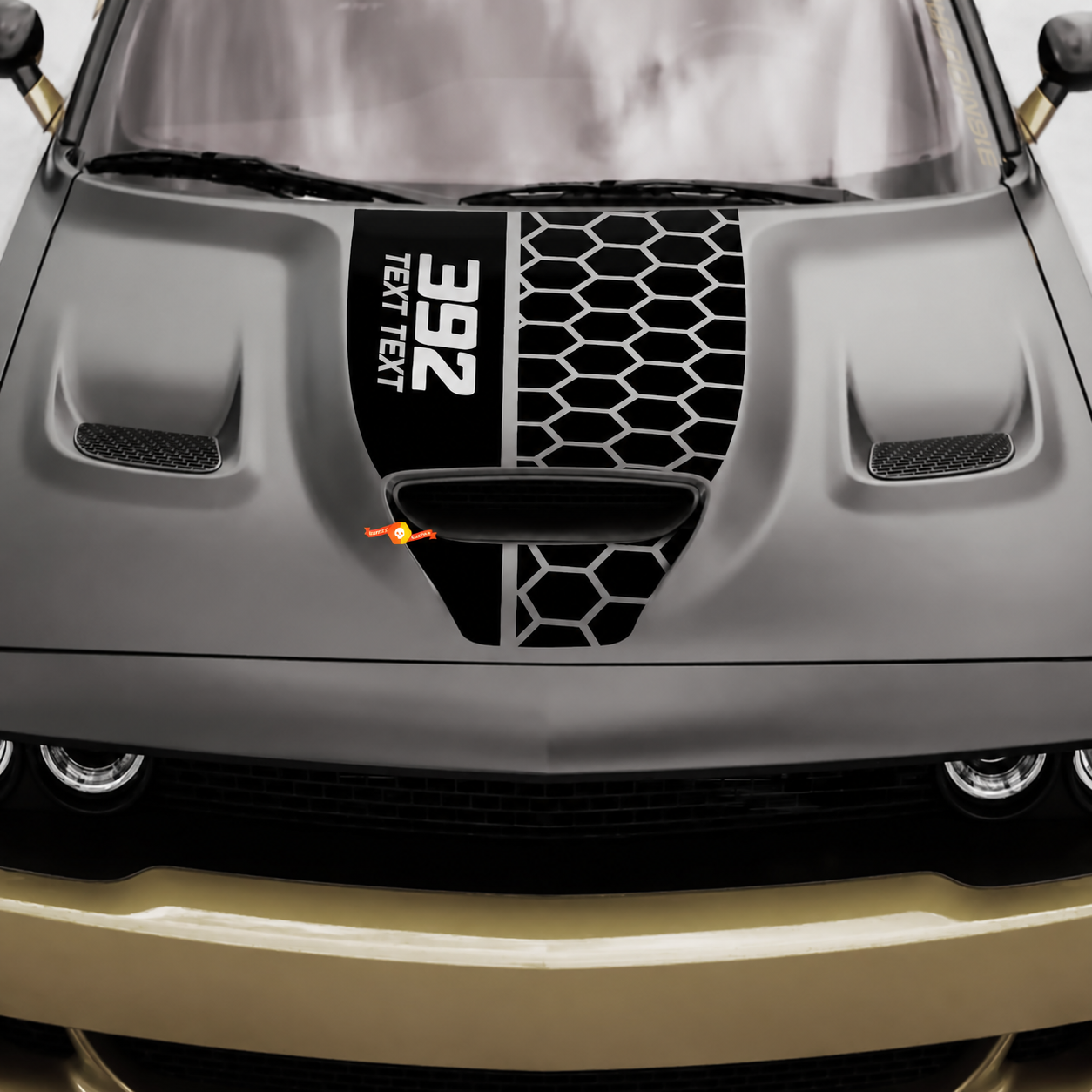 392 Scat Pack Style TEXT TEXT Honeycomb Center Stripe Hood Vinyl Decal Sticker for Dodge Challenger