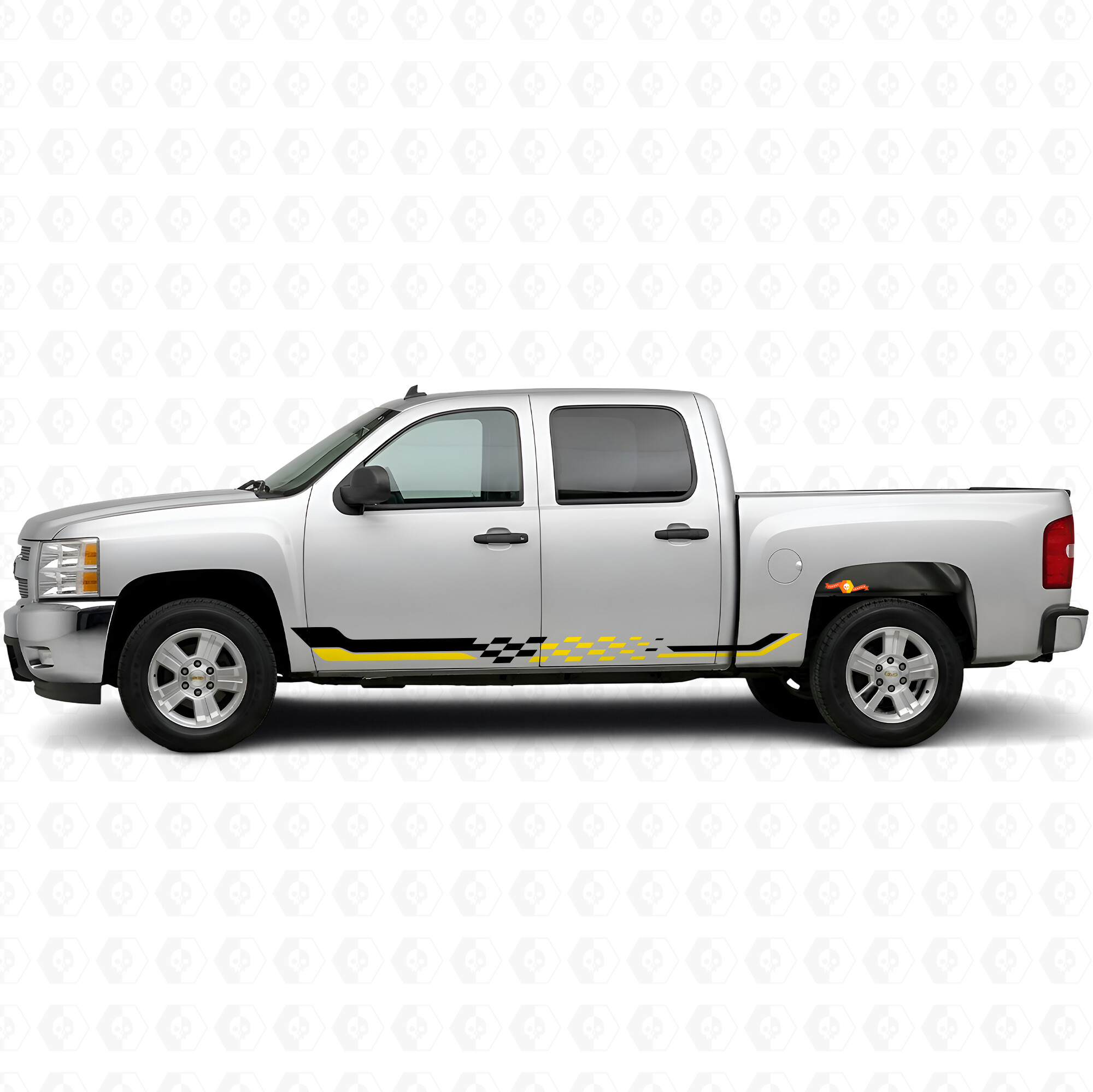 Checkered Racing Door & Rocker Panel Vinyl Stripes for Chevrolet Silverado 1500 GMT900 2007-2013