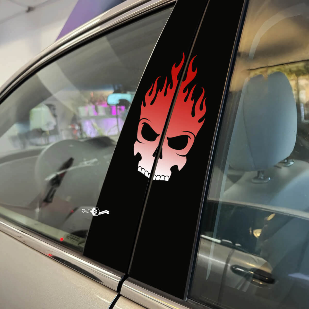 Skull Flame style Pillar Doors Car Decal Vinyl Sticker Wrap
