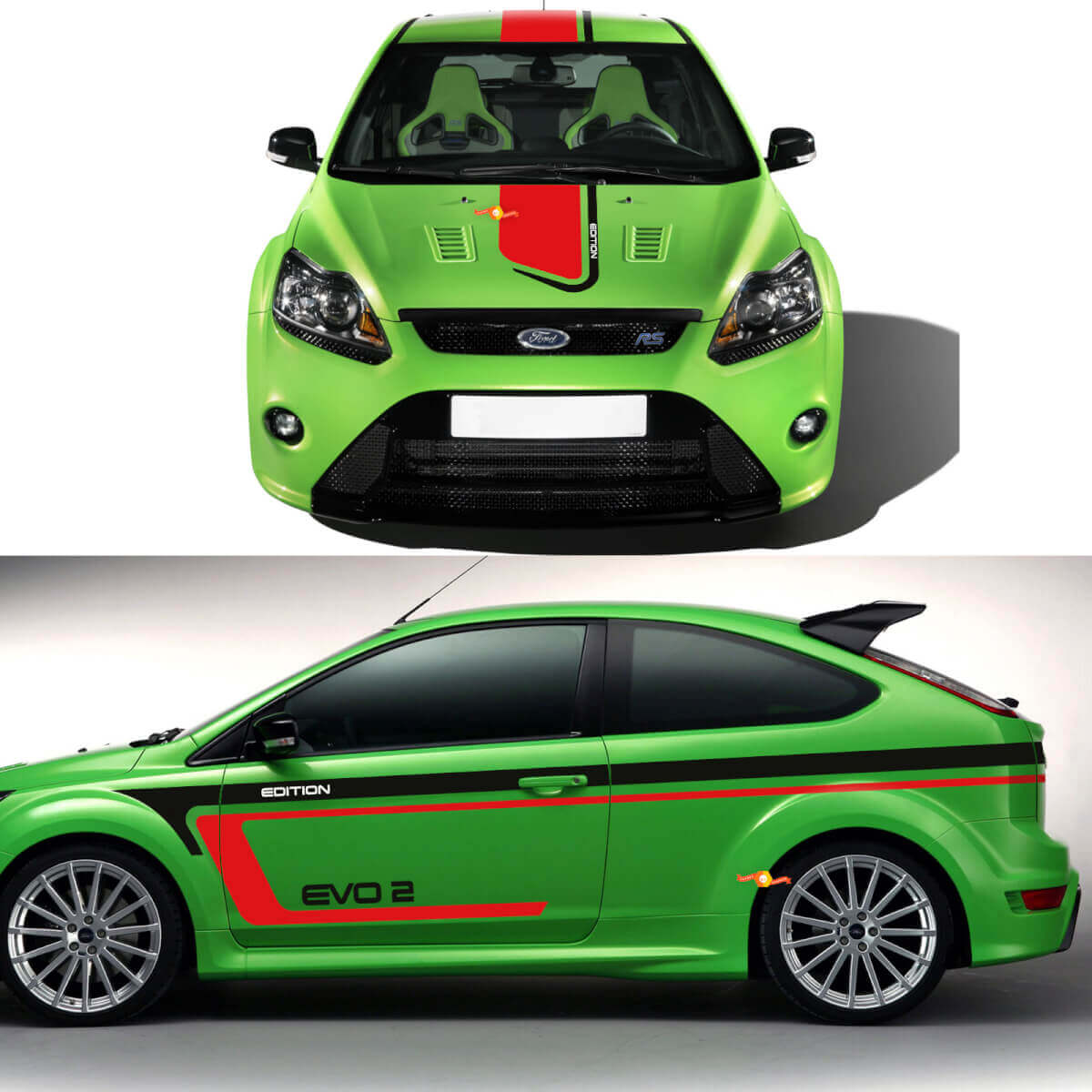 EVO 2 Racing Stripes Full Kit Vinyl Decals for Musclecar Focus RS