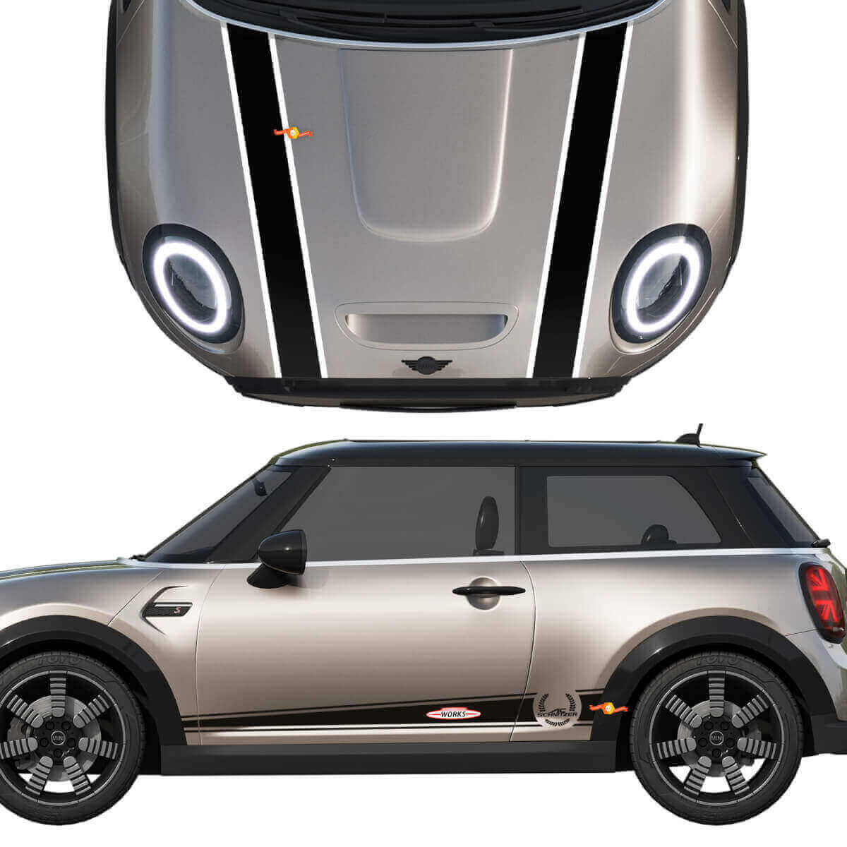 John Cooper Works Stripes Hood & Side Vinyl Decal Sticker for MINI Cooper
