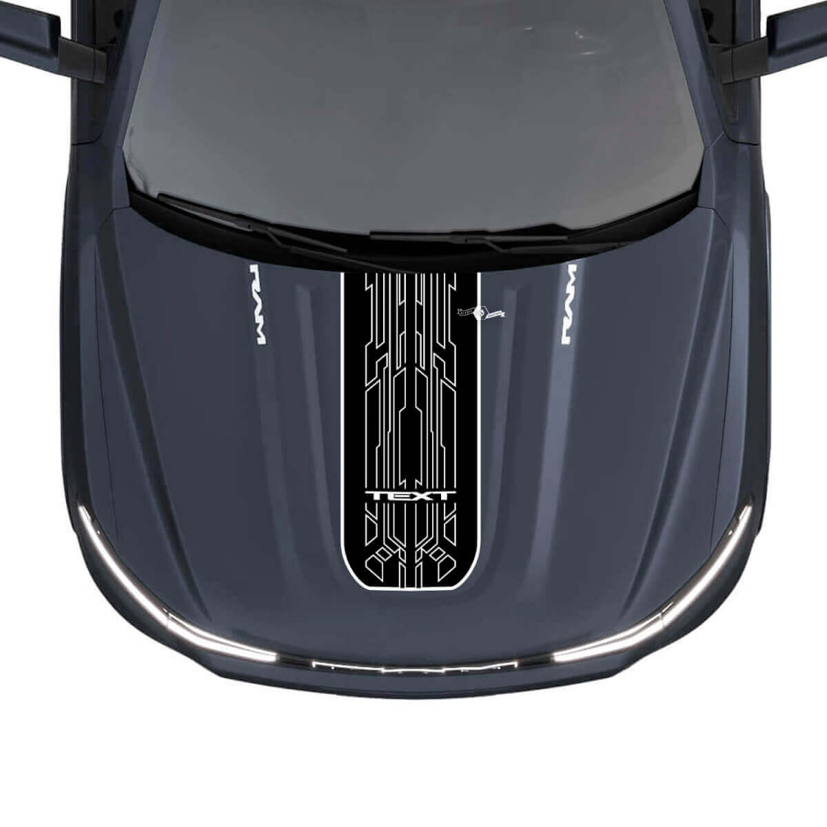 Custom Techno Style Hood Stripe Vinyl Decal for Dodge Ram 1500 REV