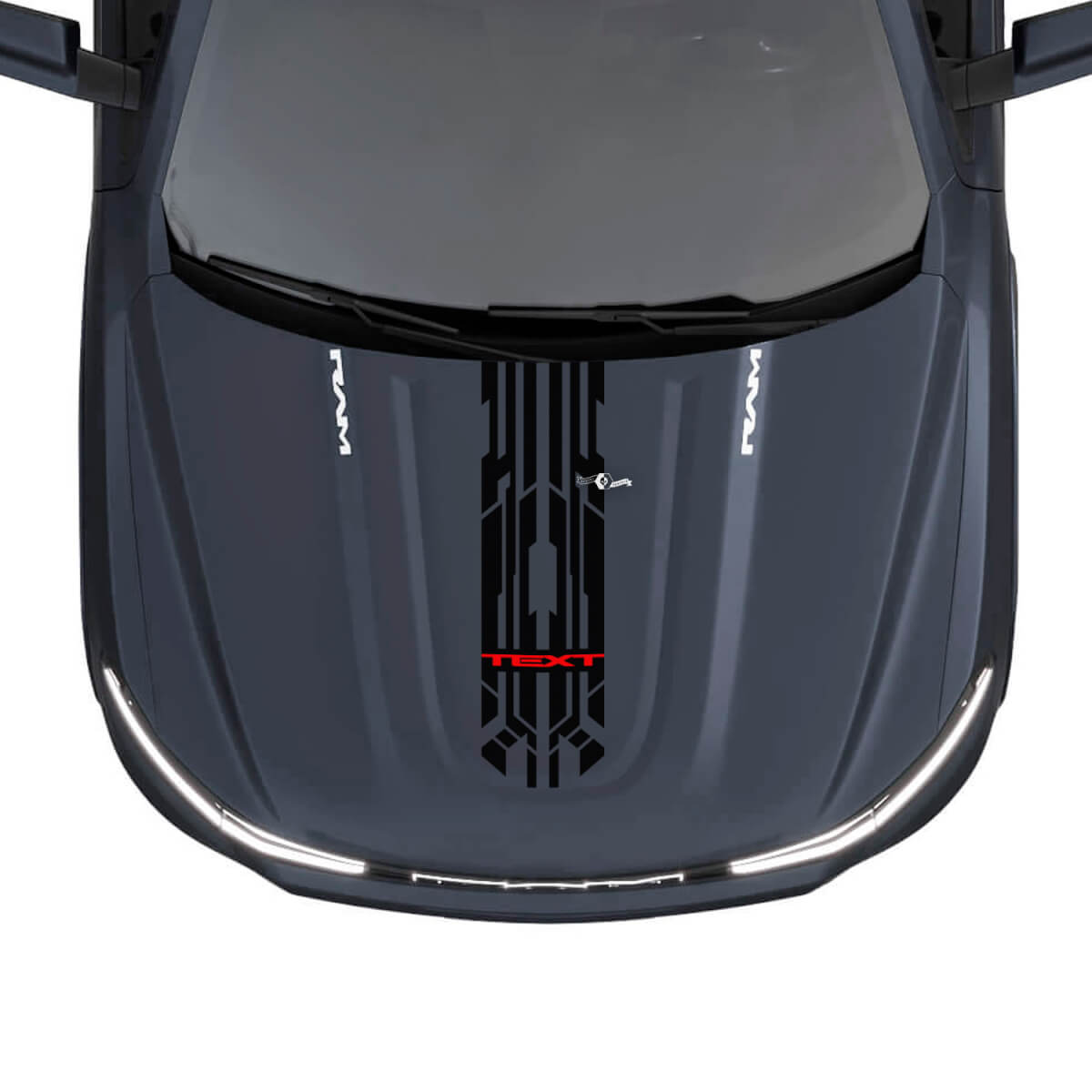 Techno Style Custom Hood Short Stripes Vinyl Decals for Dodge Ram 1500 REV