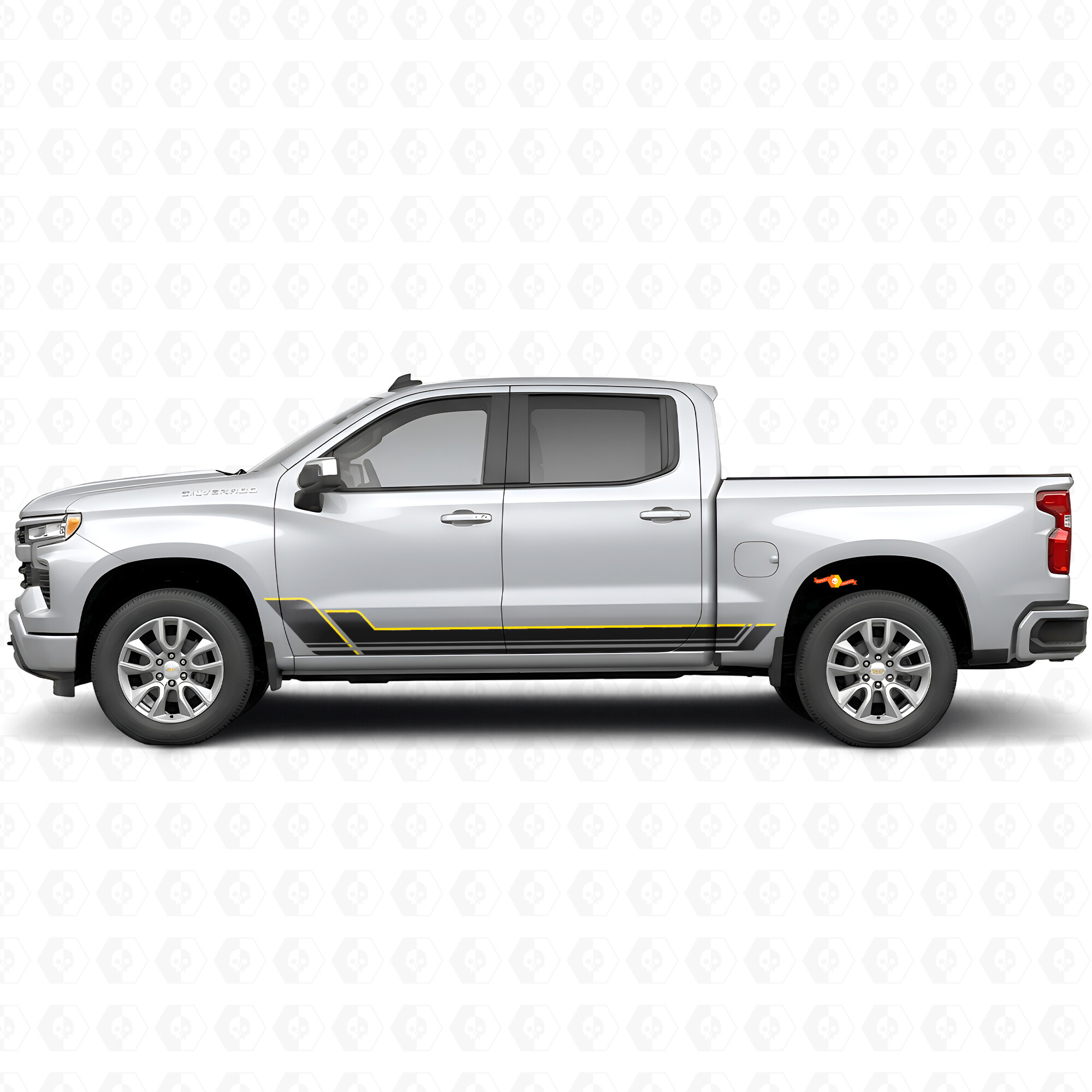 Angular Outline Door & Rocker Panel Vinyl Stripes for Chevrolet Silverado 1500 T1XX 2019-2026