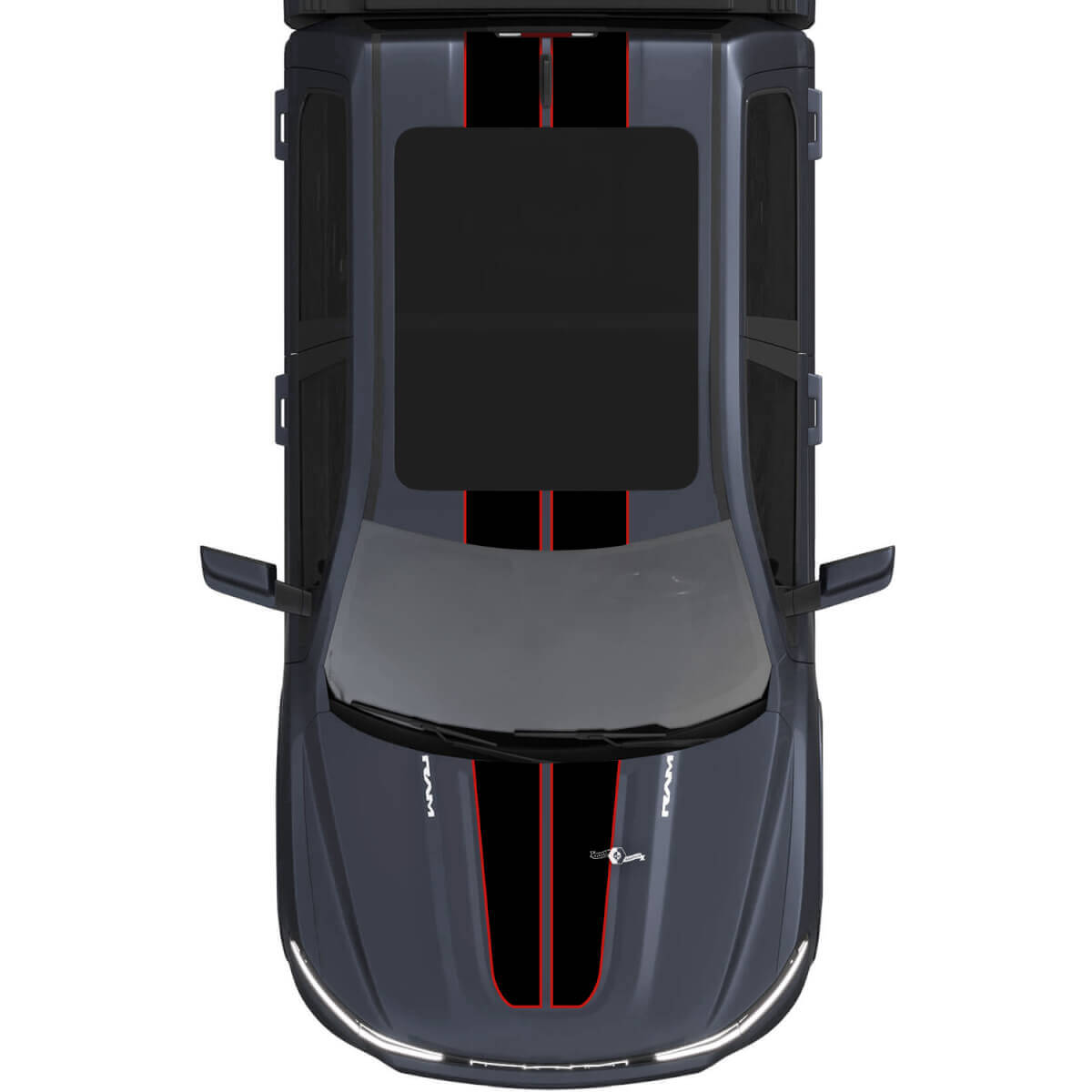 Hood and Roof Dual Central Stripes Vinyl Decals Stickers Graphics for Dodge Ram 1500 REV #3