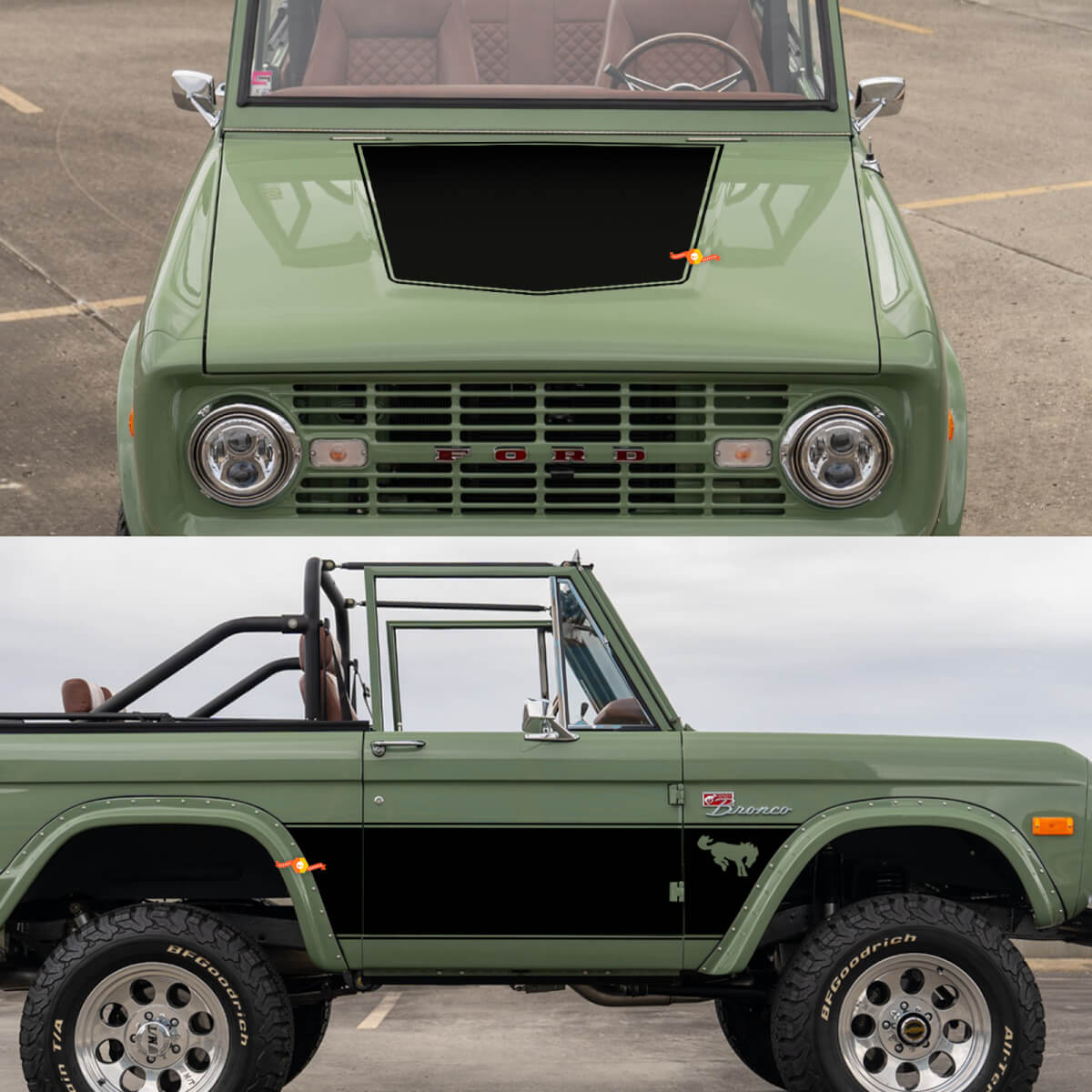 Retro Side Doors and Hood Wrap Decals Stickers for 1968 Ford Bronco