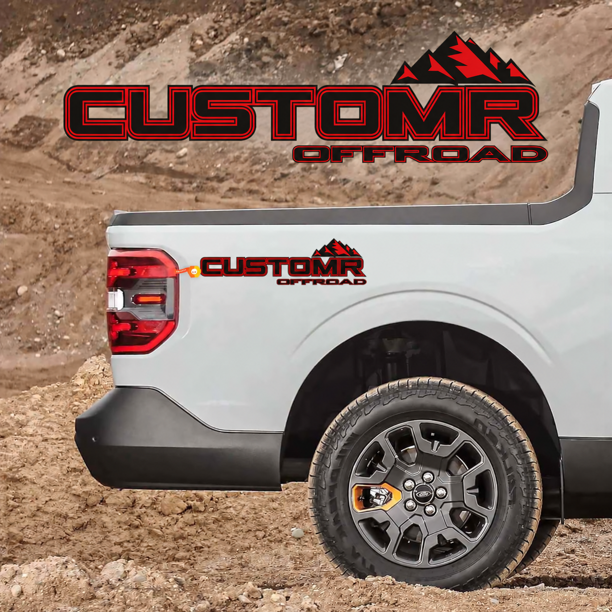 CUSTOMR Offroad Mountain Outline Pair Bedside Vinyl Decal Sticker for Ford F-250