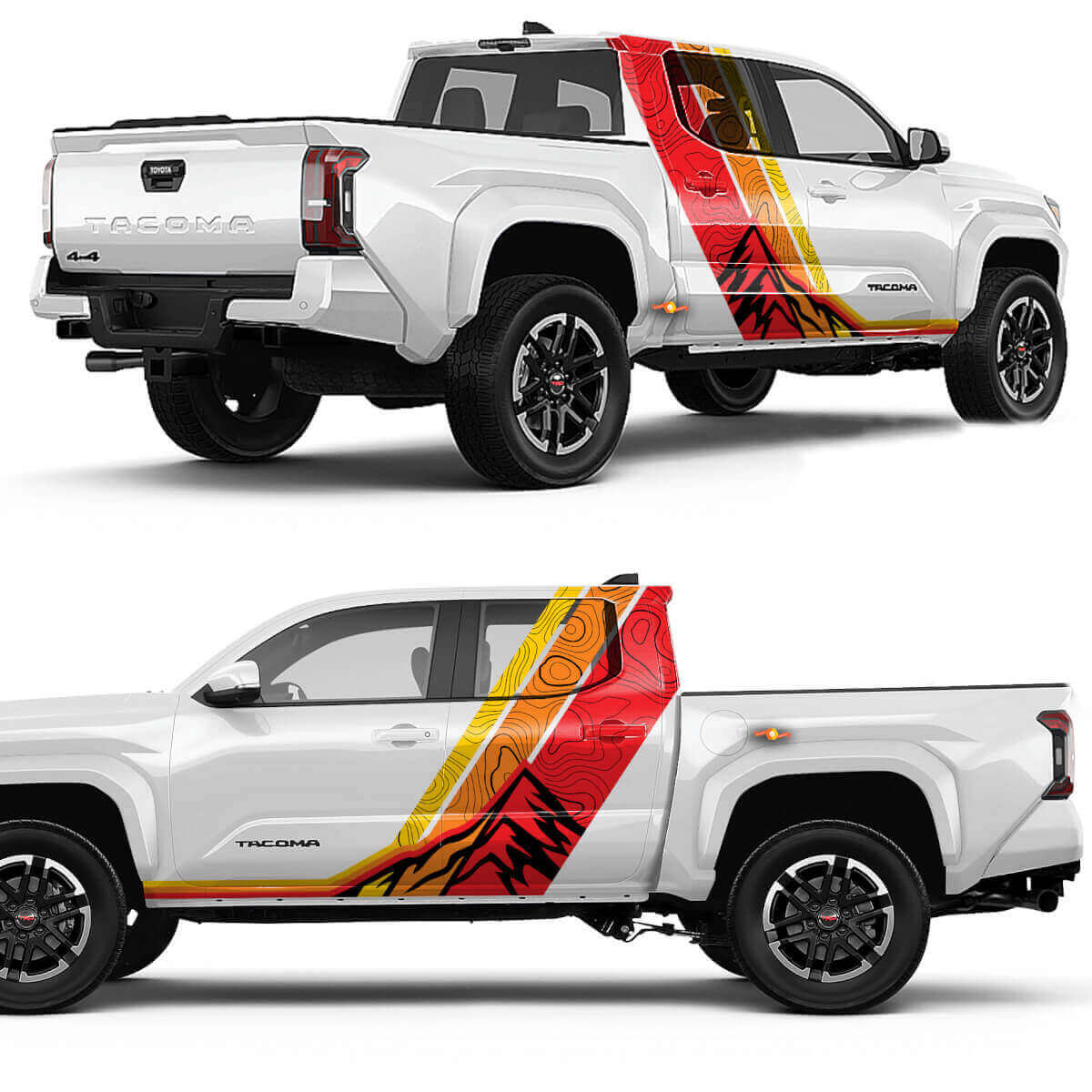 Retro Mountain Topographic Side Stripes Vinyl Decal Kit for Toyota Tacoma