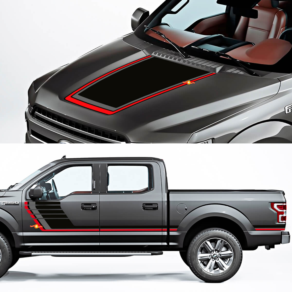 Side Rocker Panel and Hood Decal Graphic fit to Ford F150 Raptor Roush Package 3 colors