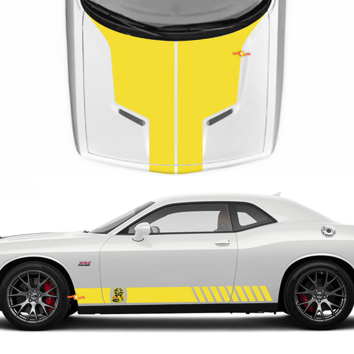 Hood Side Decals for Dodge Challenger Cobra Kai Style Vinyl Racing Decal Sticker