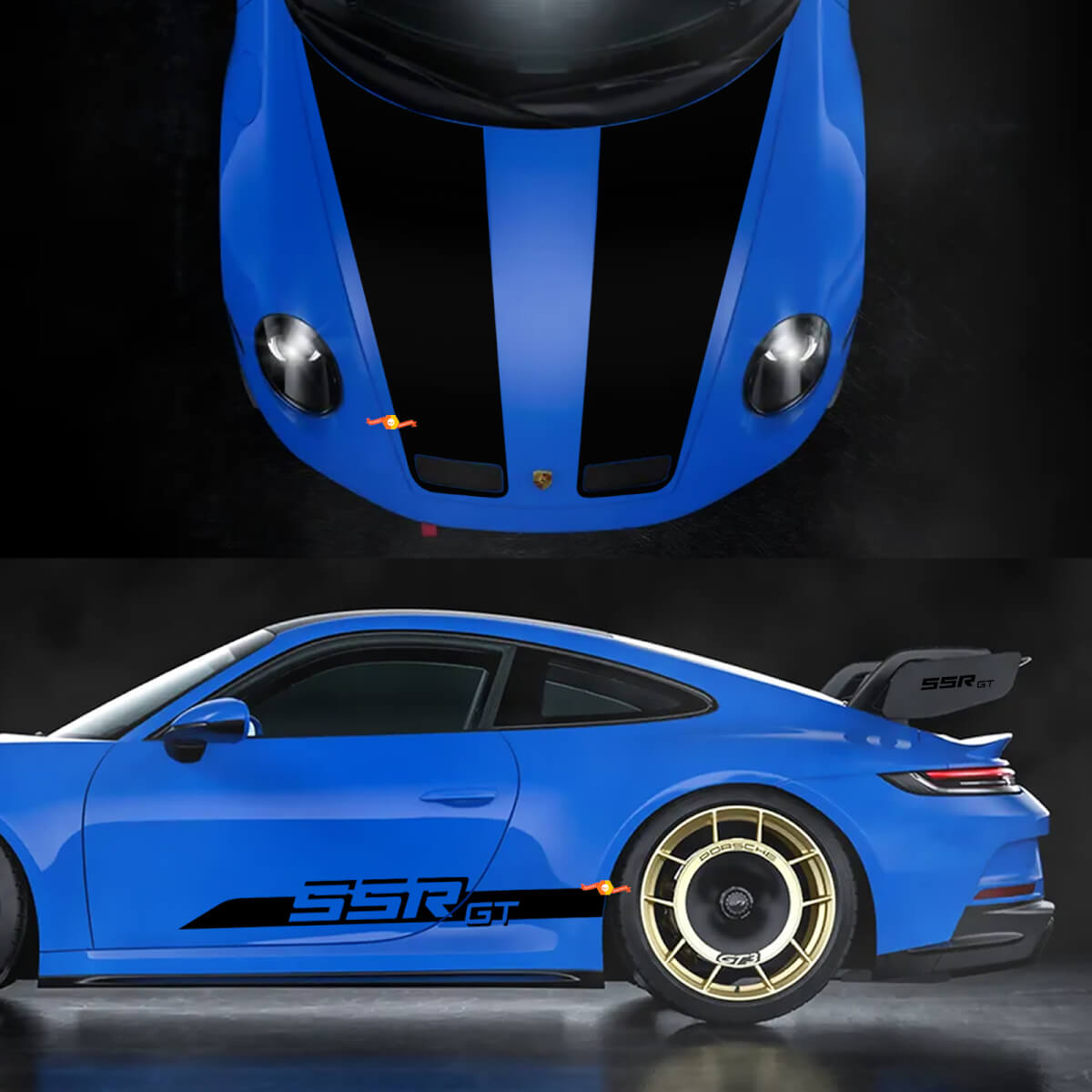SSR GT Stripes Side Hood Vinyl Decal Sticker for Porsche 911