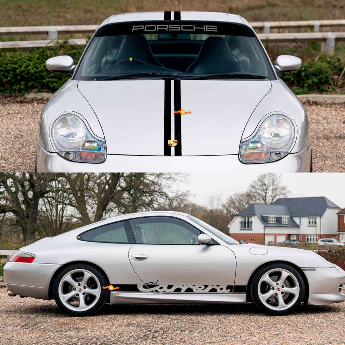 Porsche 911 Carrera Stripes Retro Hood Side Windshield Decal Sticker Kit