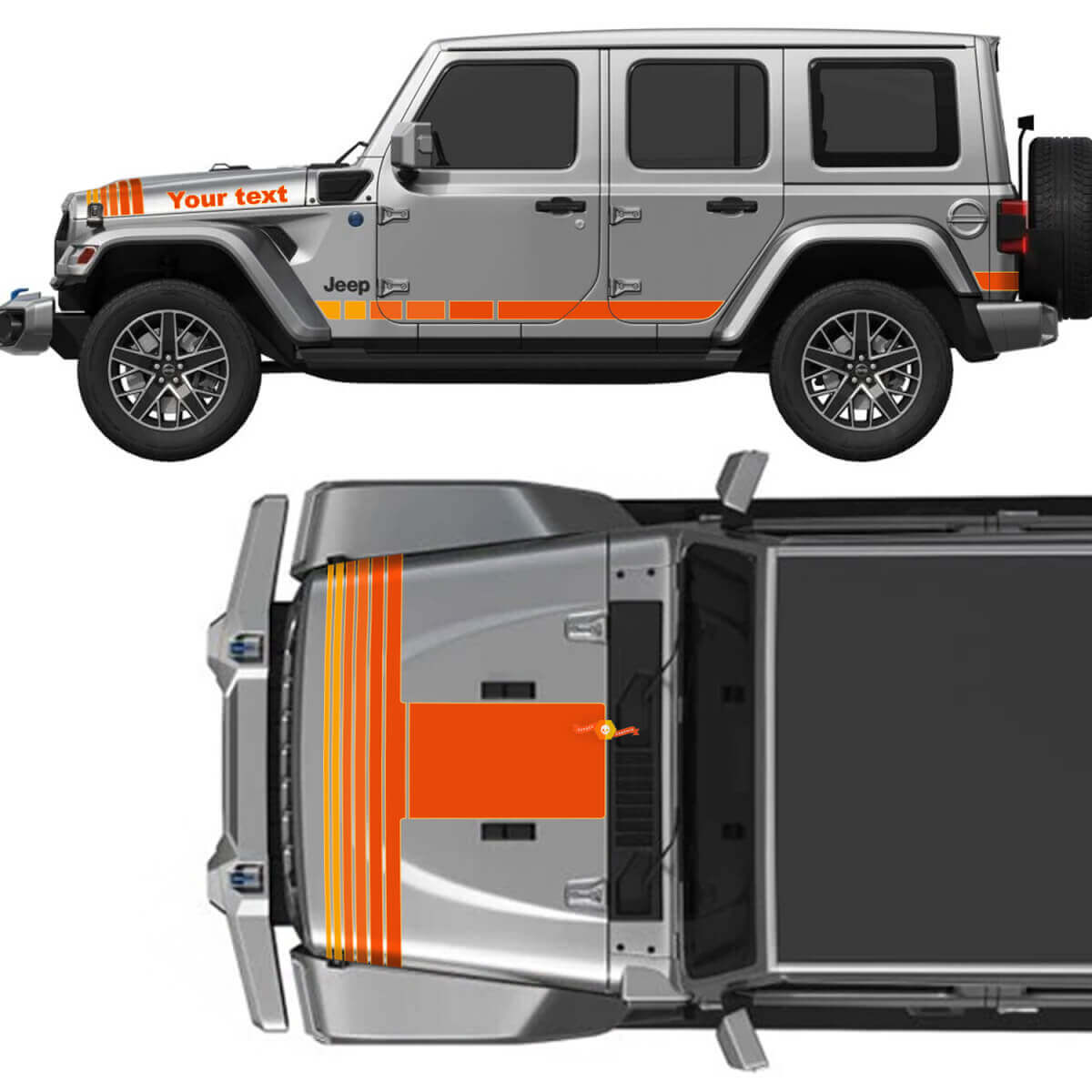 Vintage Hood & Side Stripes with Custom Text Vinyl Decals Kit for Jeep Wrangler