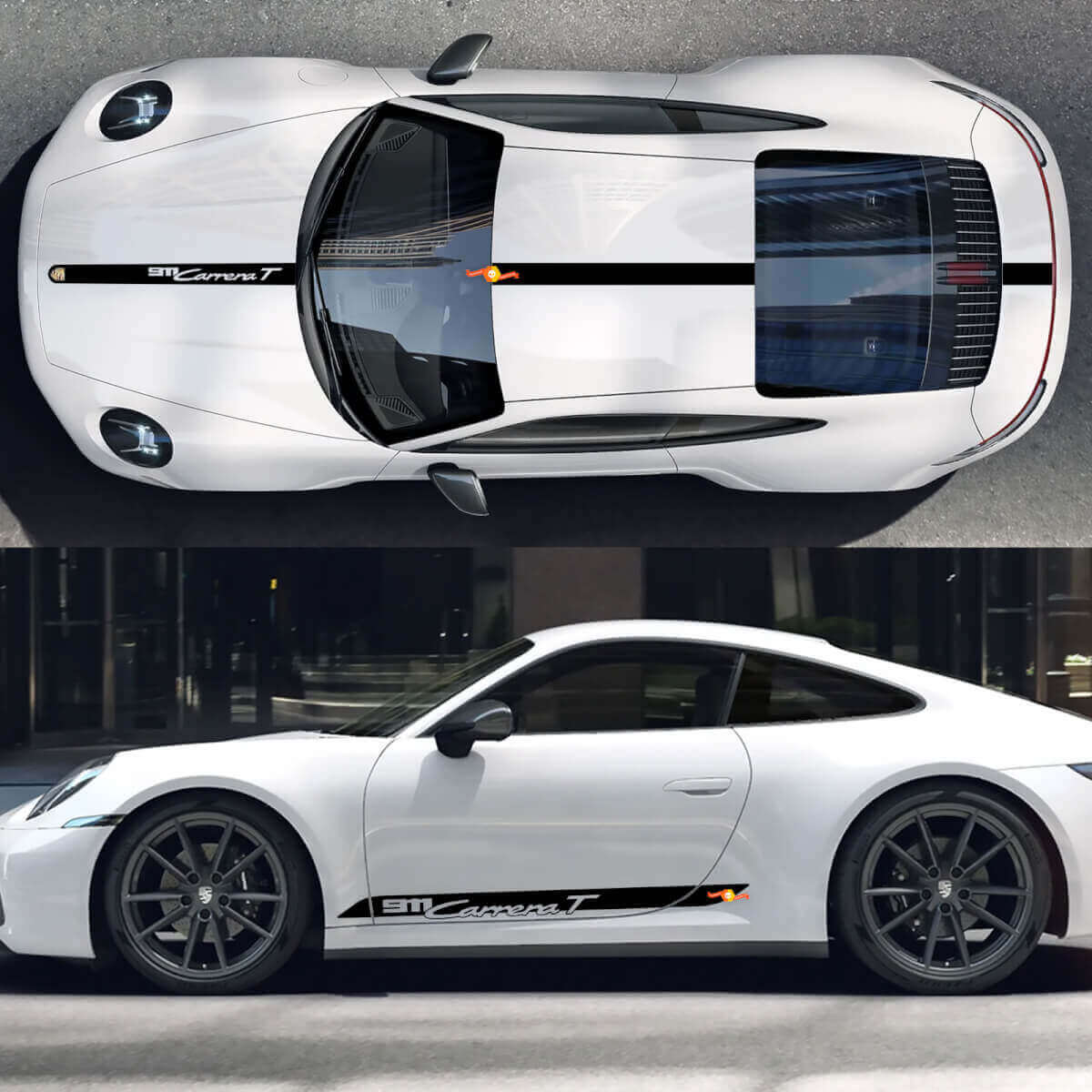 Lettering Stripes Hood Roof and Side Vinyl Decal Kit Porsche 911 Carrera 