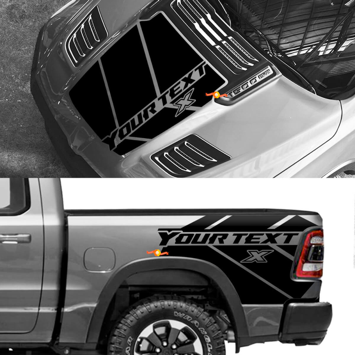 Custom Hood and Rear Side Stripes Vinyl Decal Kit for Dodge Ram 1500 Rebel