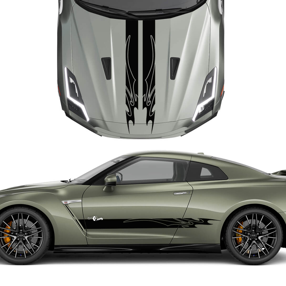 Hood and Sides Dual Tribal Graphics Stripes Decal Kit for Nissan GT-R