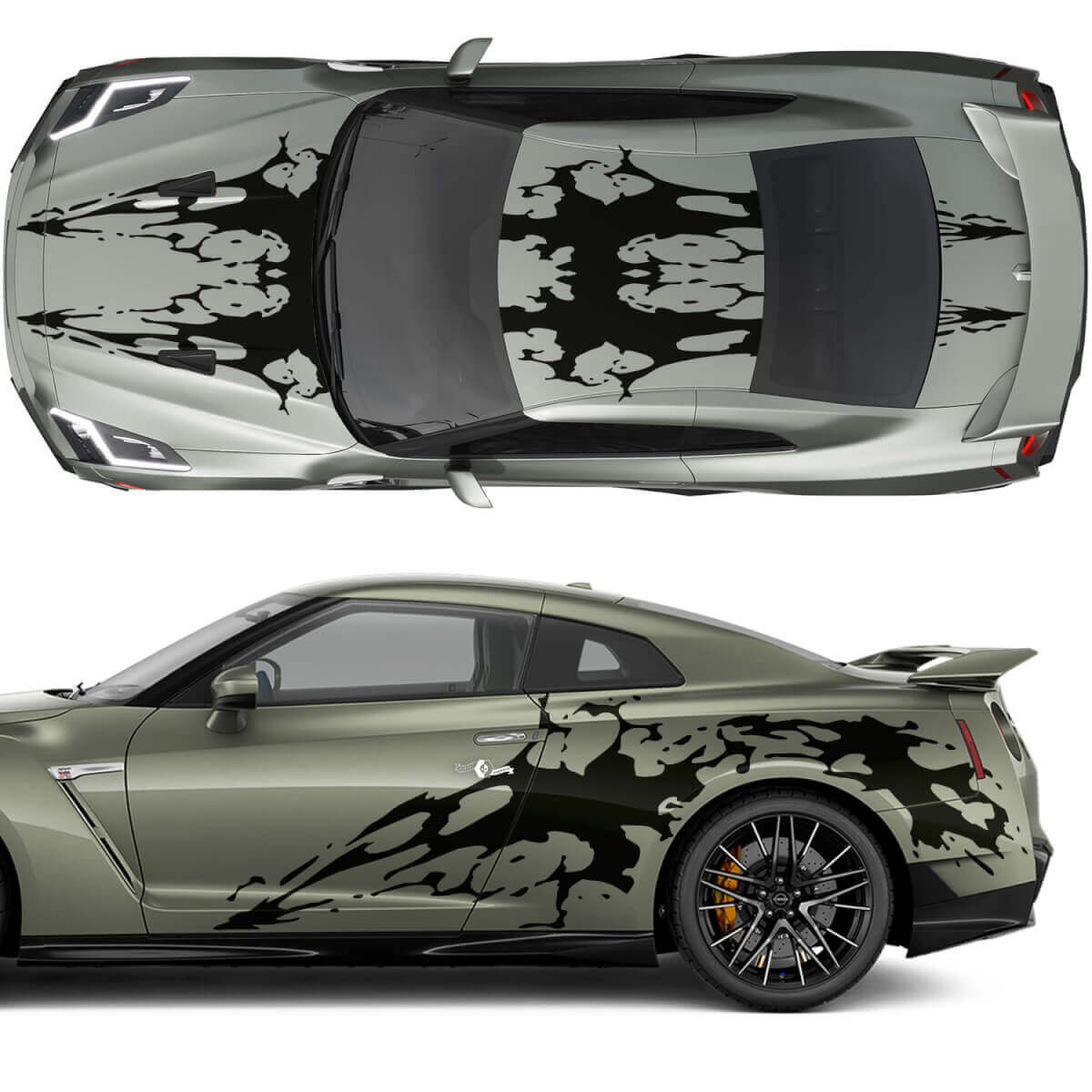 Hood and Sides Dual Blood Graphics Stripes Decal Kit for Nissan GT-R