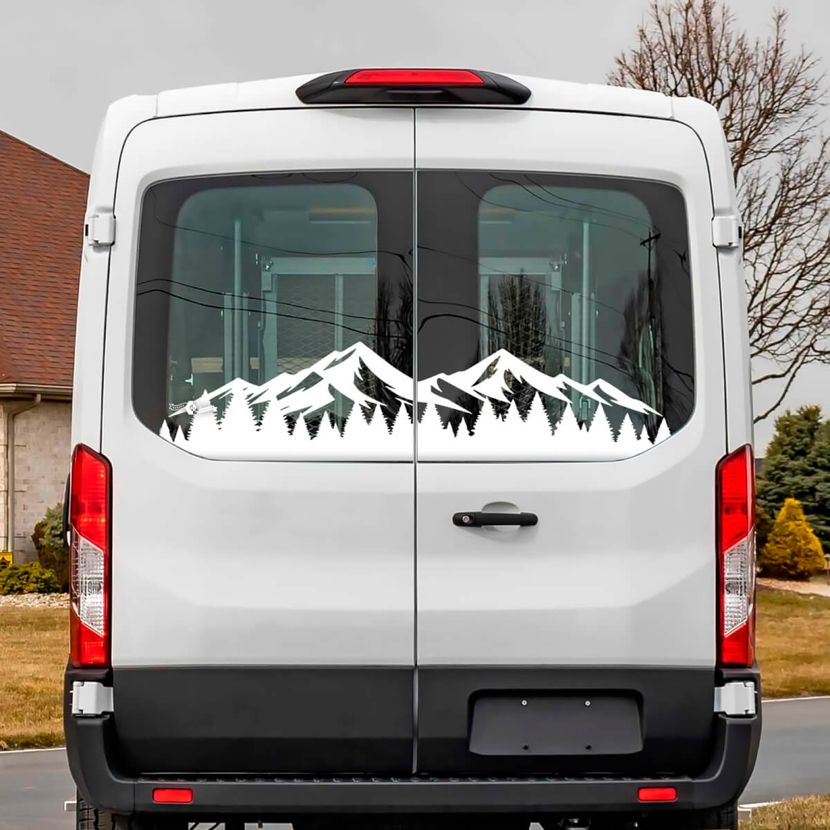 Ford Transit Rear Window Mountains Forest Vinyl Decal Sticker