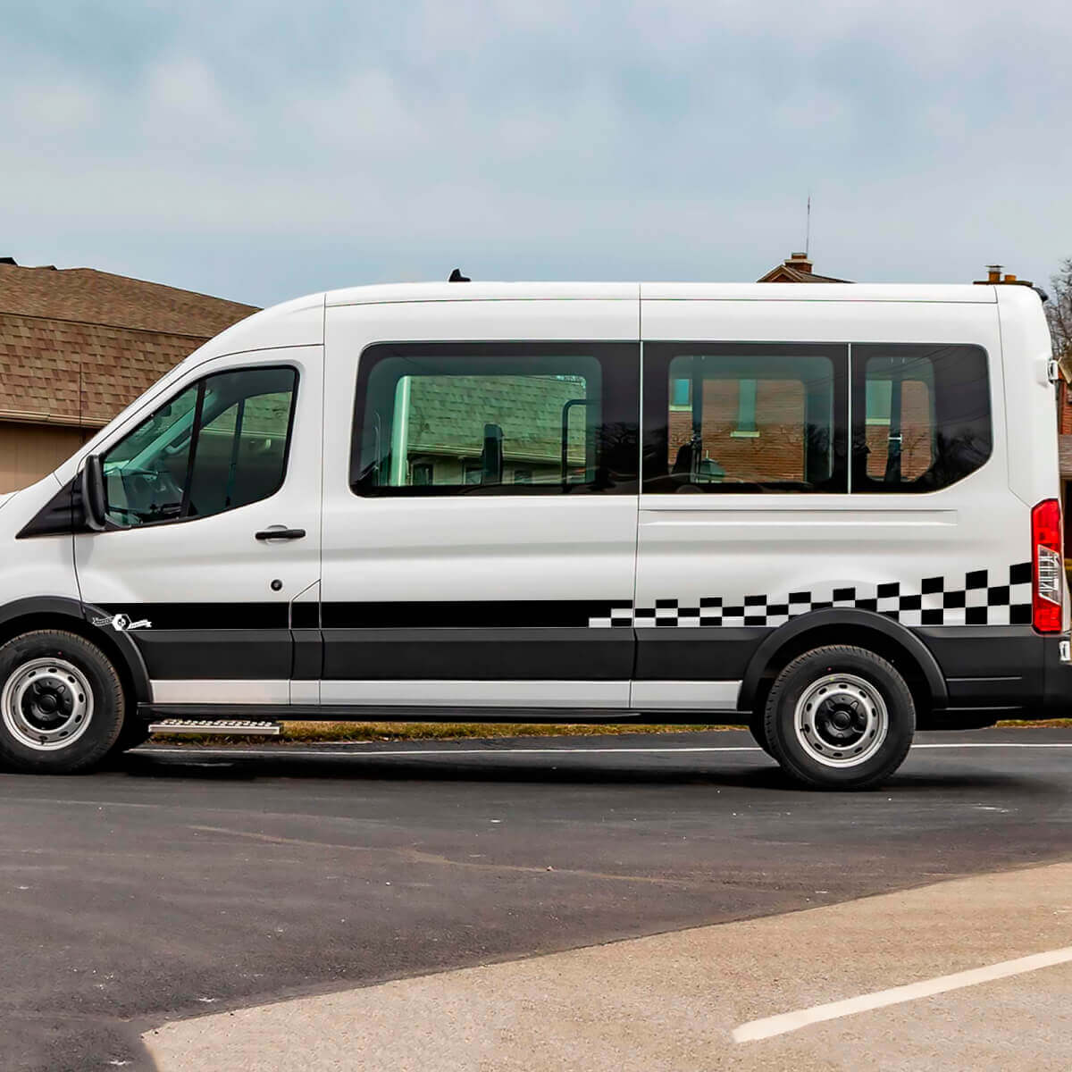 Checkered Flag Side Doors Stripes Graphics Vinyl Decal Sticker for Musclecar Transit