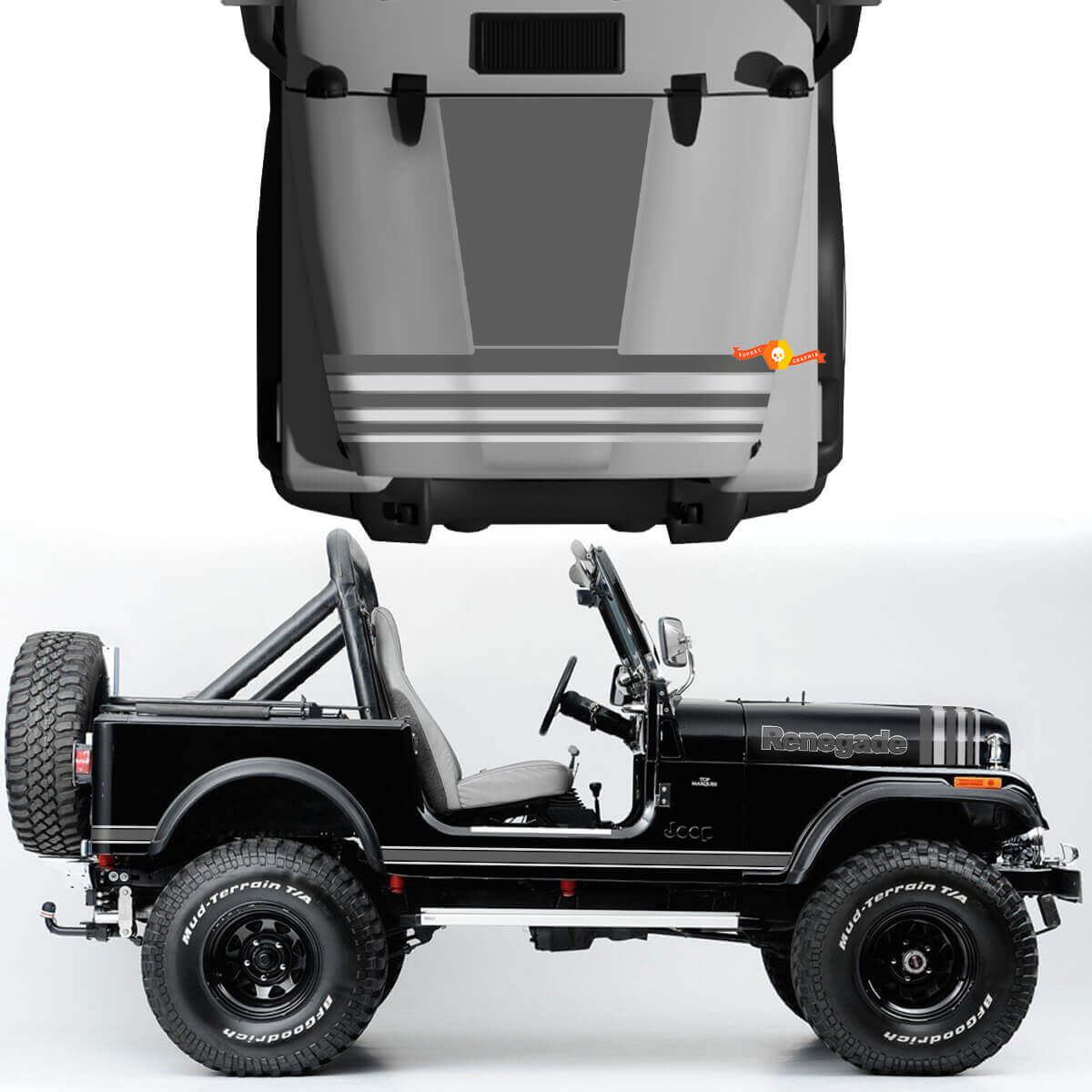 Hood and Fender Vinyl Decal Graphics Lines Kit for Jeep Renegade CJ7