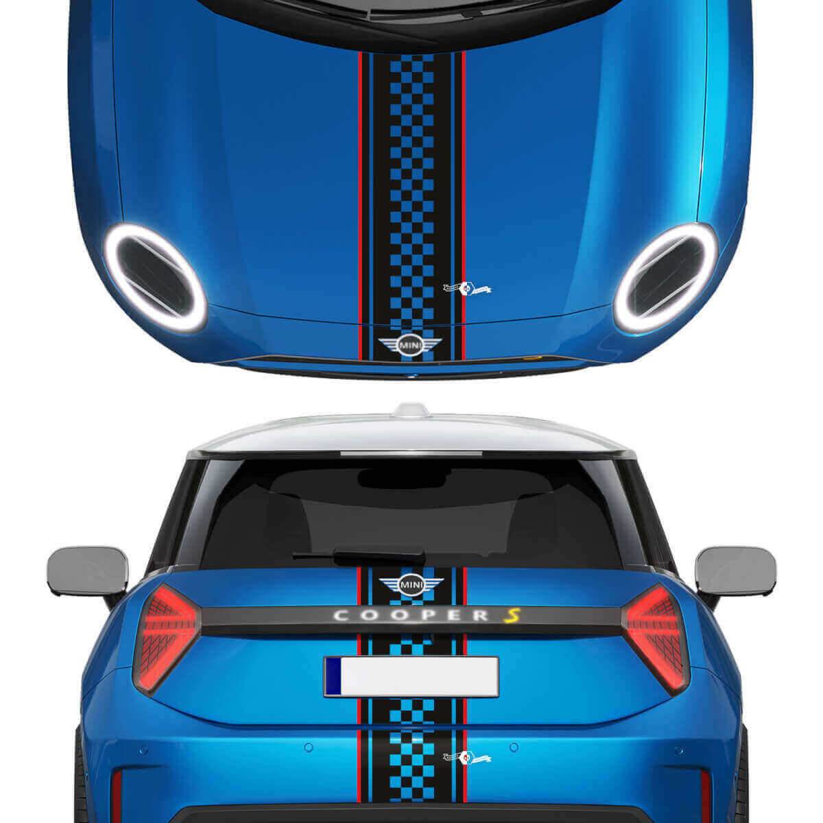 Hood and Rear Checkered Stripes Mini Cooper Vinyl graphics decal Sticker for Mini Cooper S