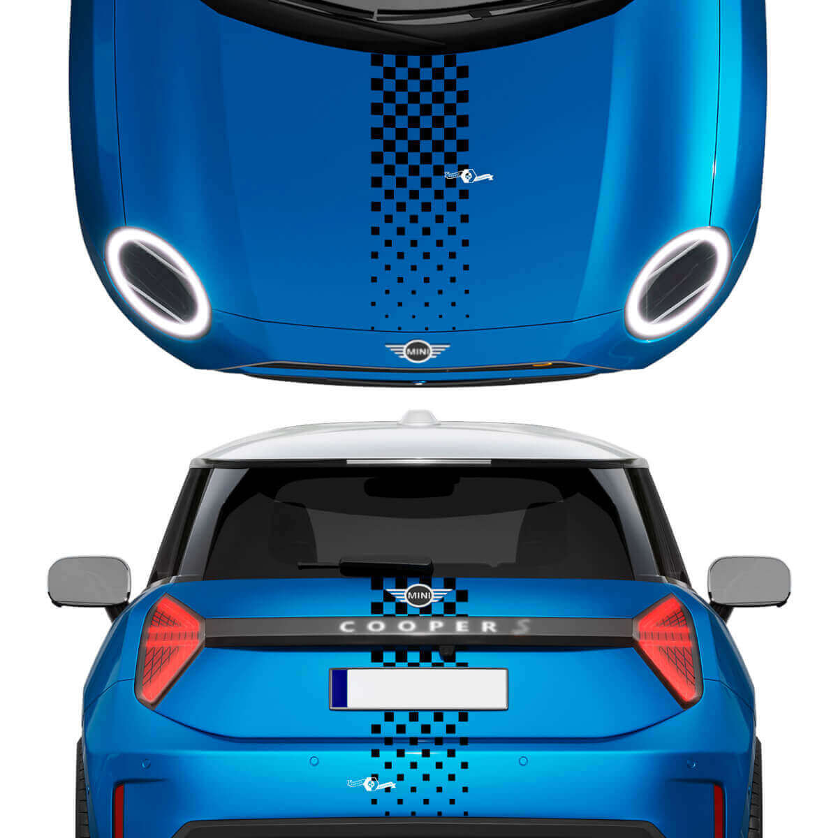 Hood and Rear Checkered stripes Mini Cooper Vinyl graphics decal Sticker for Mini Cooper