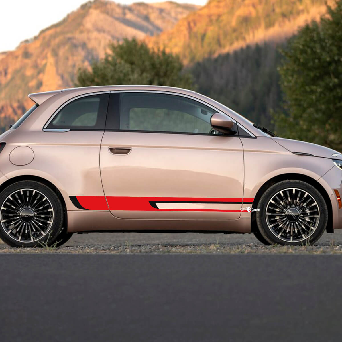 Rocker Panel two color Stripe Decal side Graphics stripes for Fiat 500