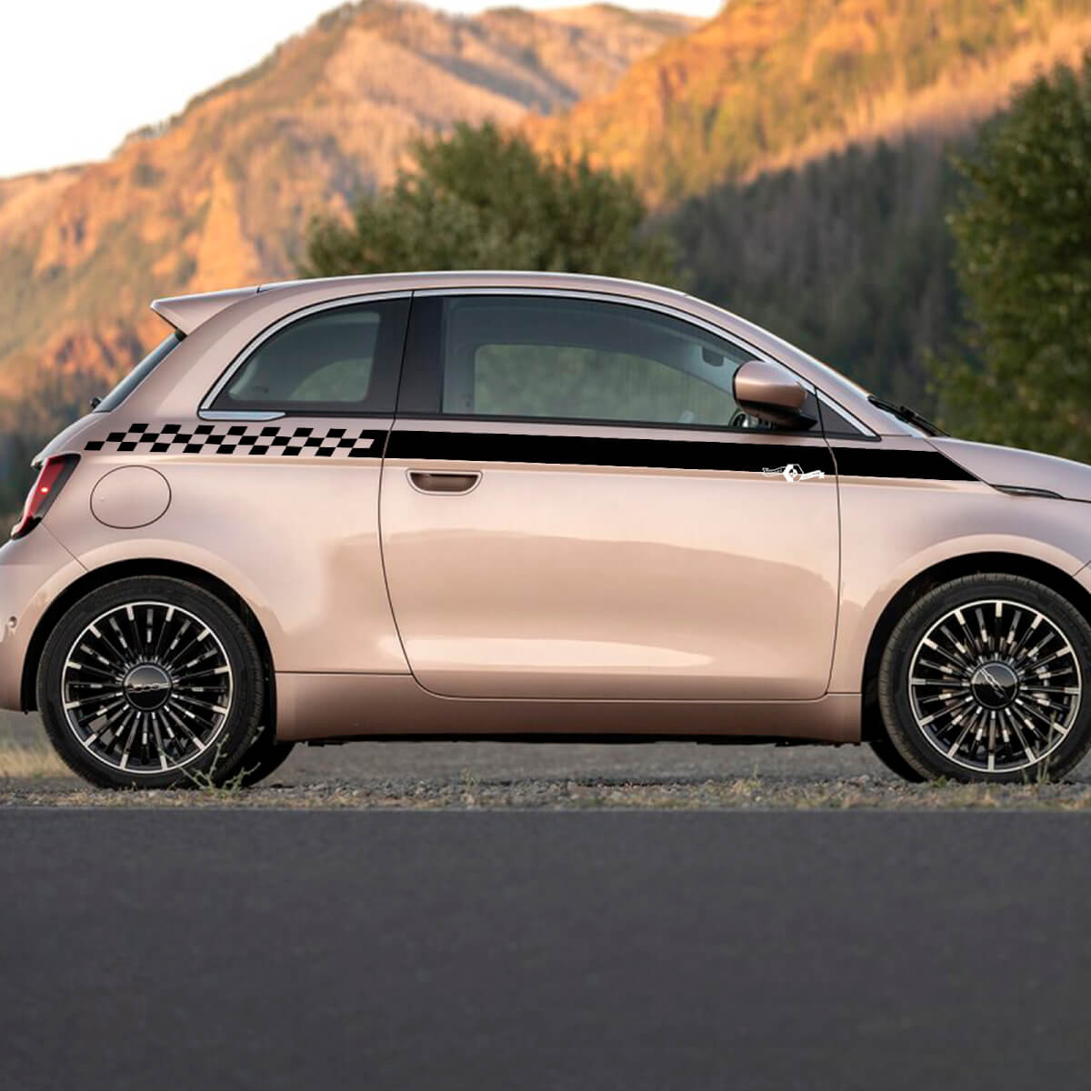 Rocker Panel checkered Stripe Decal side Graphics stripes for Fiat 500