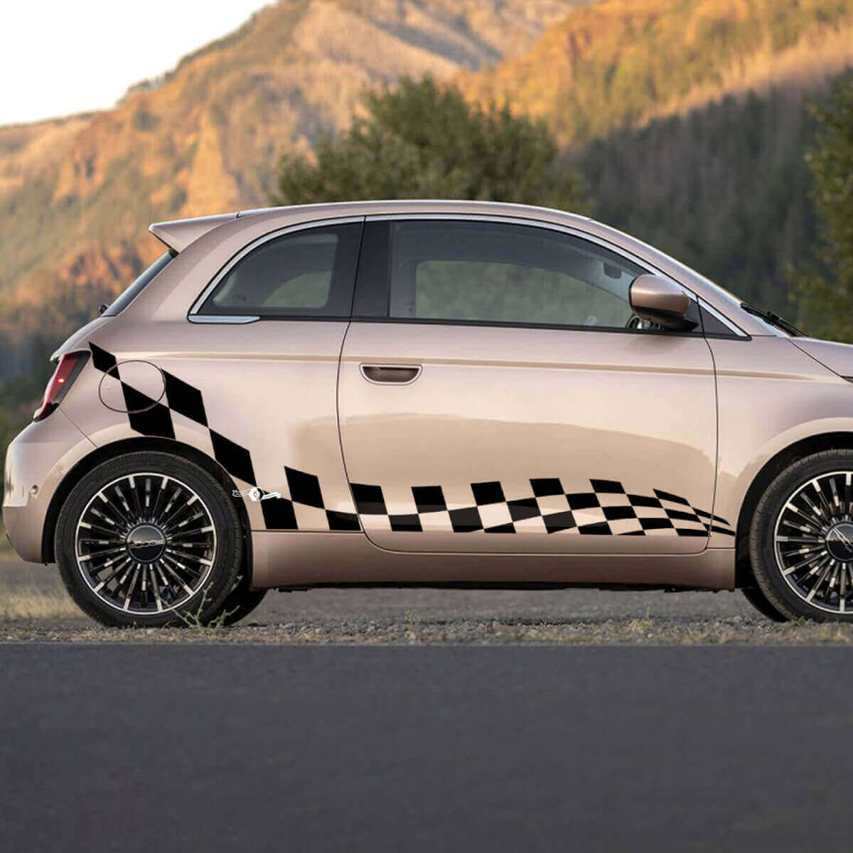 Doors checkered flag Decal side Graphics stripes 2 for Fiat 500