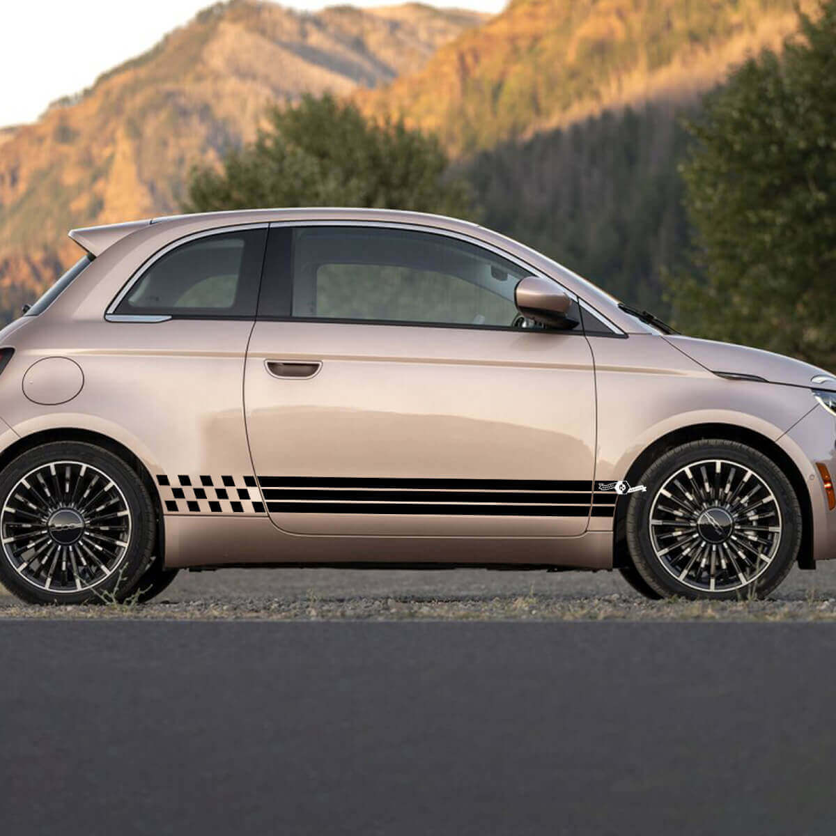 Rocker Panel Checkered Flag Doors Decal side Graphics stripes for Fiat 500