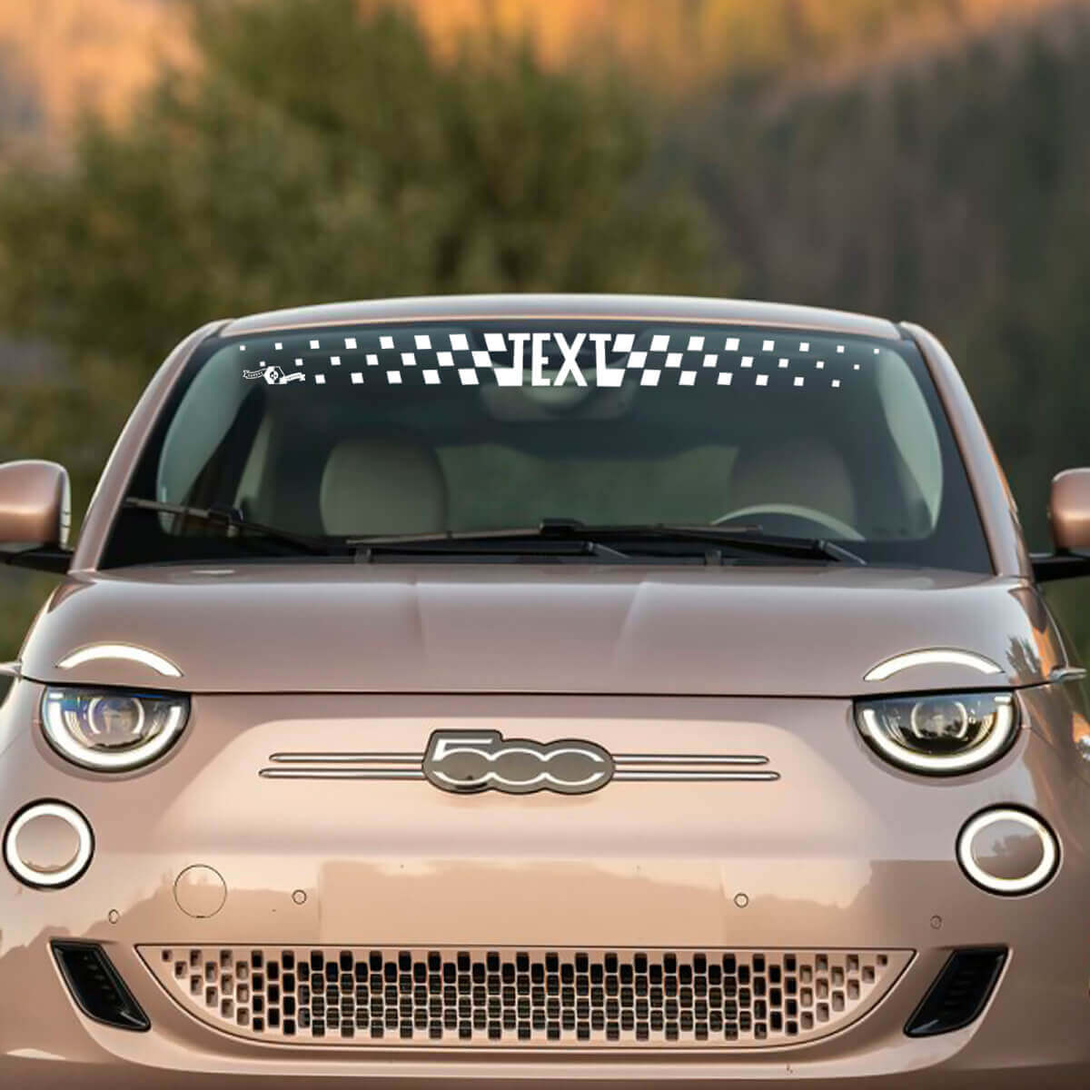 Custom Text Front Windshield Checkered Stripe Decal Graphics for Fiat 500