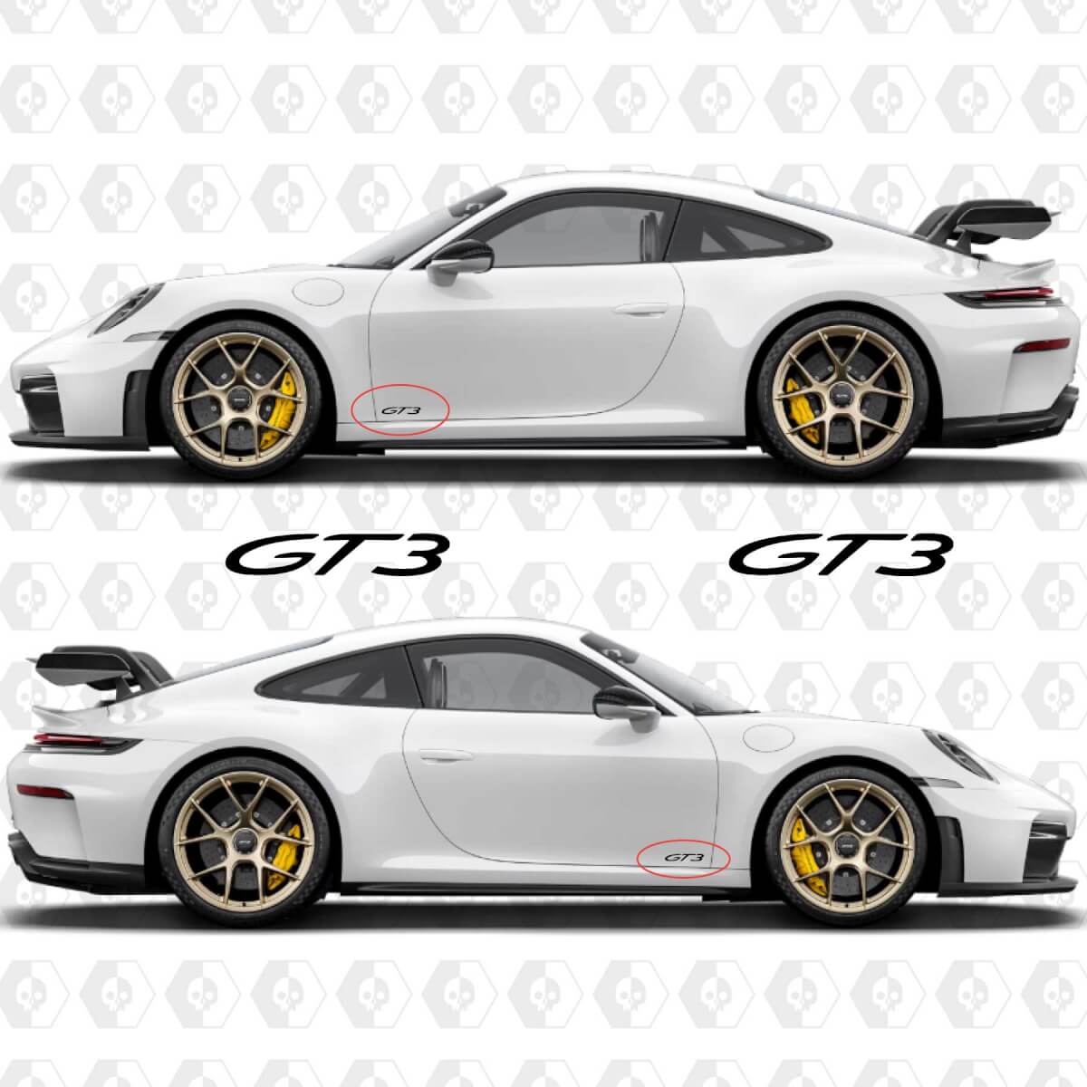 GT3 Decal Sticker Emblem for Rear and sides of Porsche 911 GT3