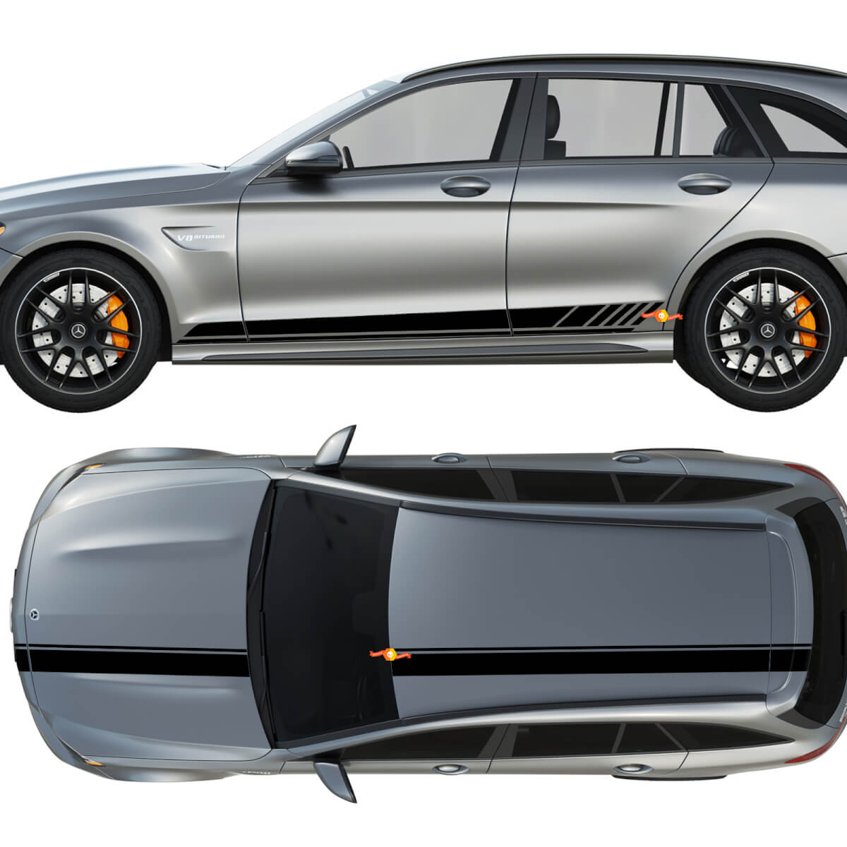 AMG Edition 1 Package Side & Hood Roof Trunk Stripes Decals Kit Vinyl Graphics Stickers for Mercedes C63