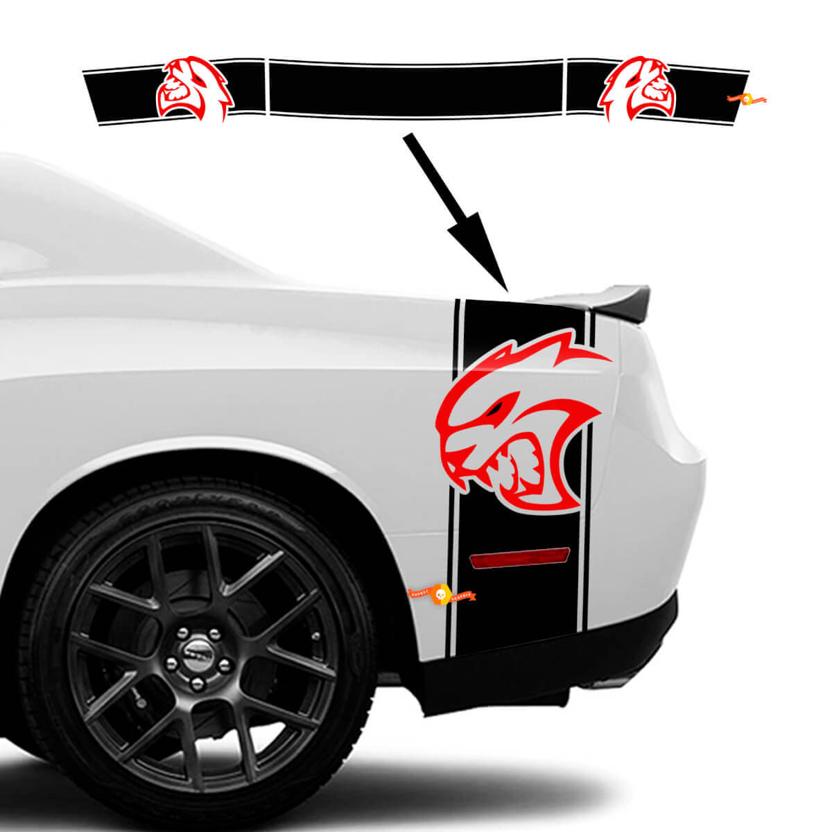 Side and tail band Red Decal Sticker graphics for Dodge Challenger