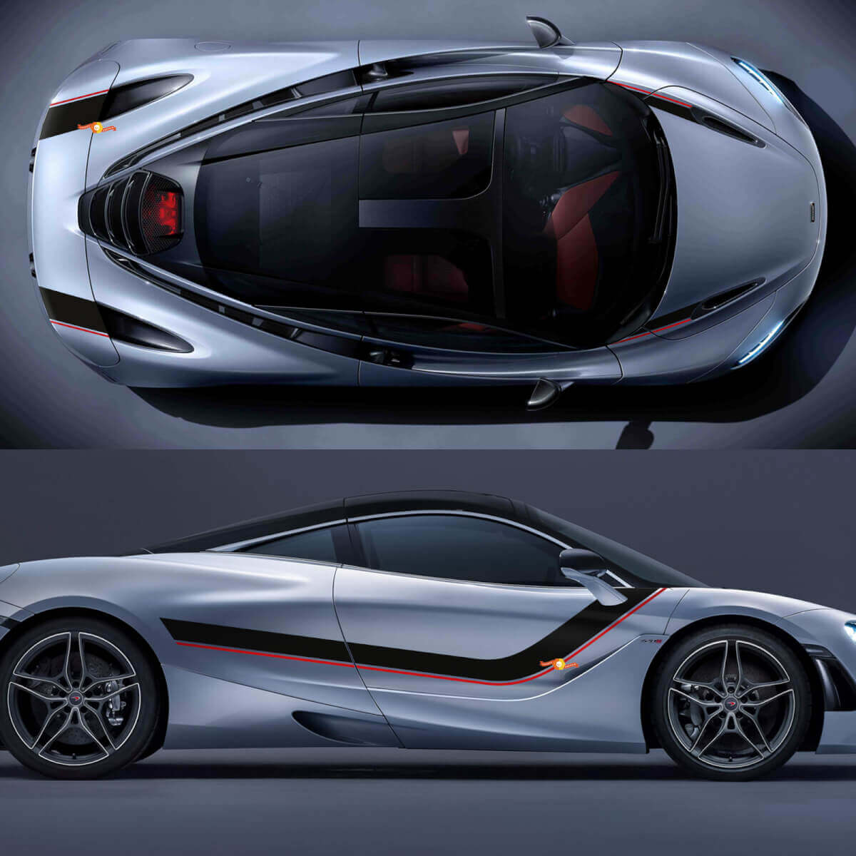 McLaren 720S Full body Hood Side Stripes Graphics Vinyl Decal Sticker