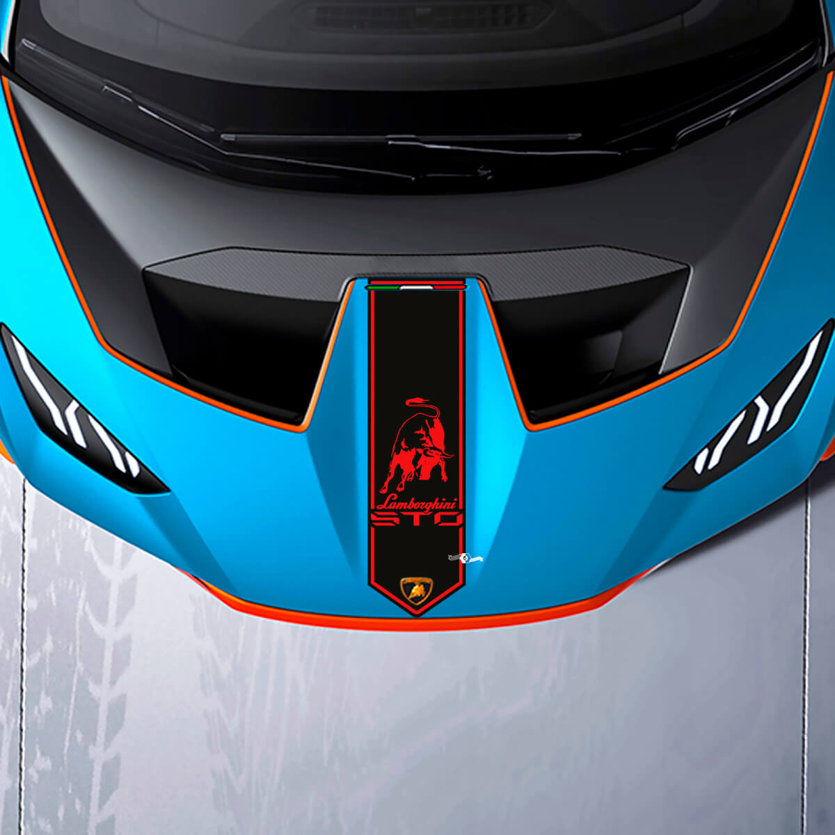 Hood Central Stripe Bull logo Racing Vinyl Decal Sticker Graphics for Lamborghini STO