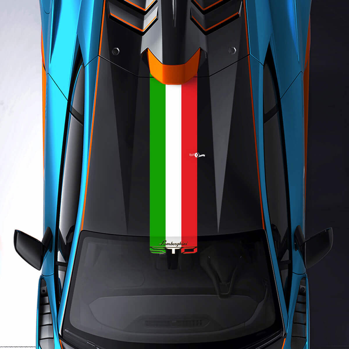STO Italian Flag Style Stripes Roof Windshield Vinyl Decal Sticker for Lamborghini Huracán 2021-2024