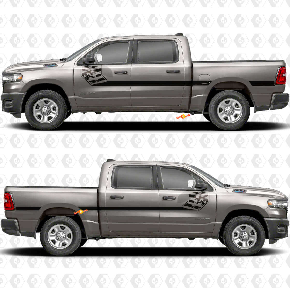 USA Flag Side Stripes Vinyl Decals Kit for Dodge RAM 1500