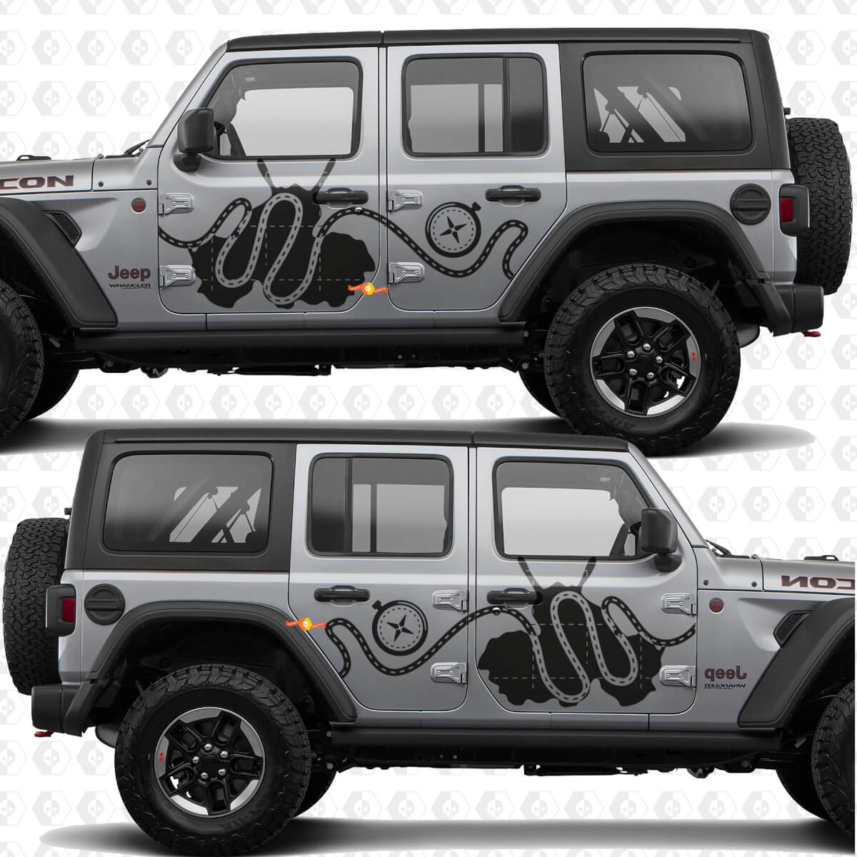 Trail Pass Map Compass Side Doors Stripes Vinyl decal sticker fit Jeep Wrangler