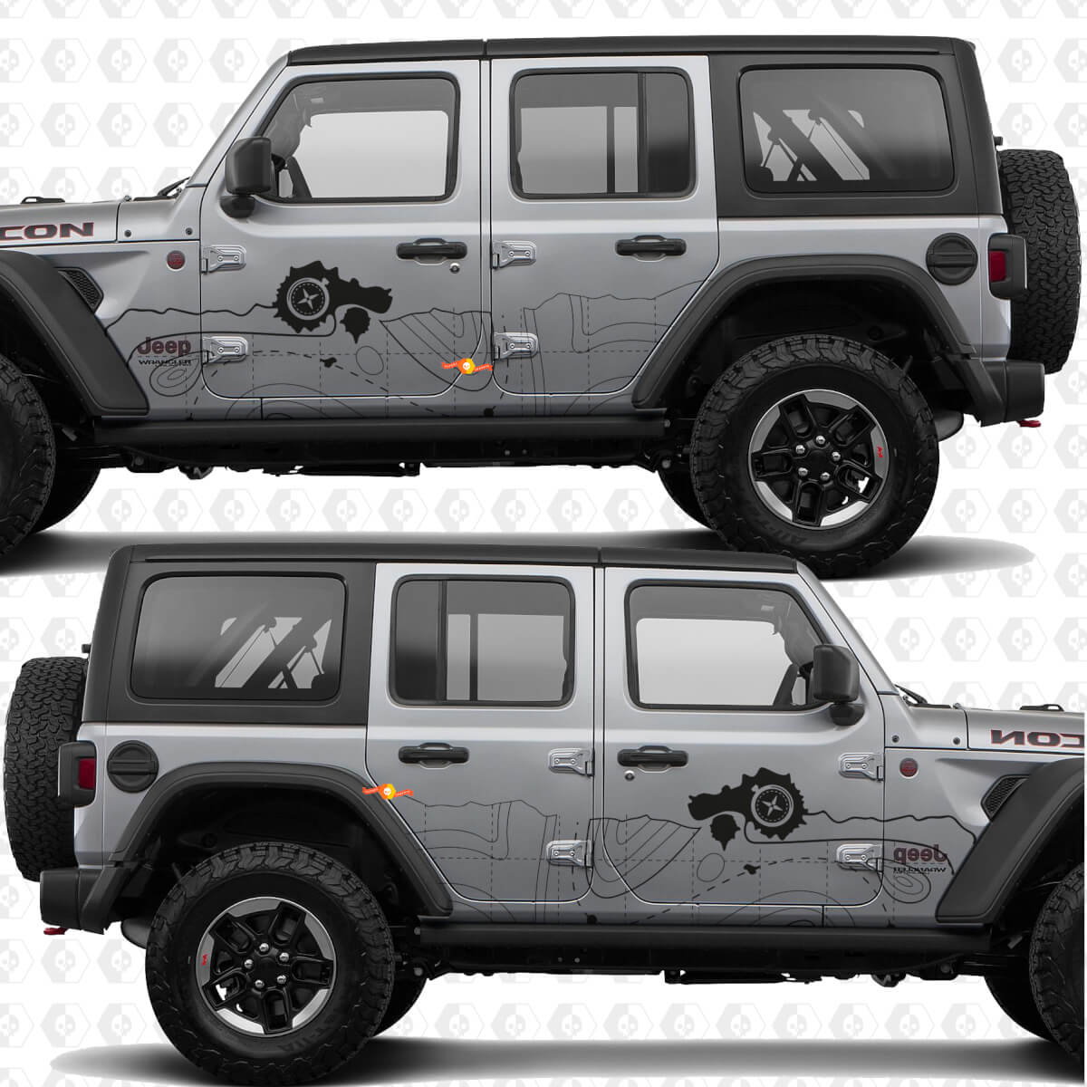 Topographic Map Compass Side Doors Stripes Vinyl decal sticker fit Jeep Wrangler