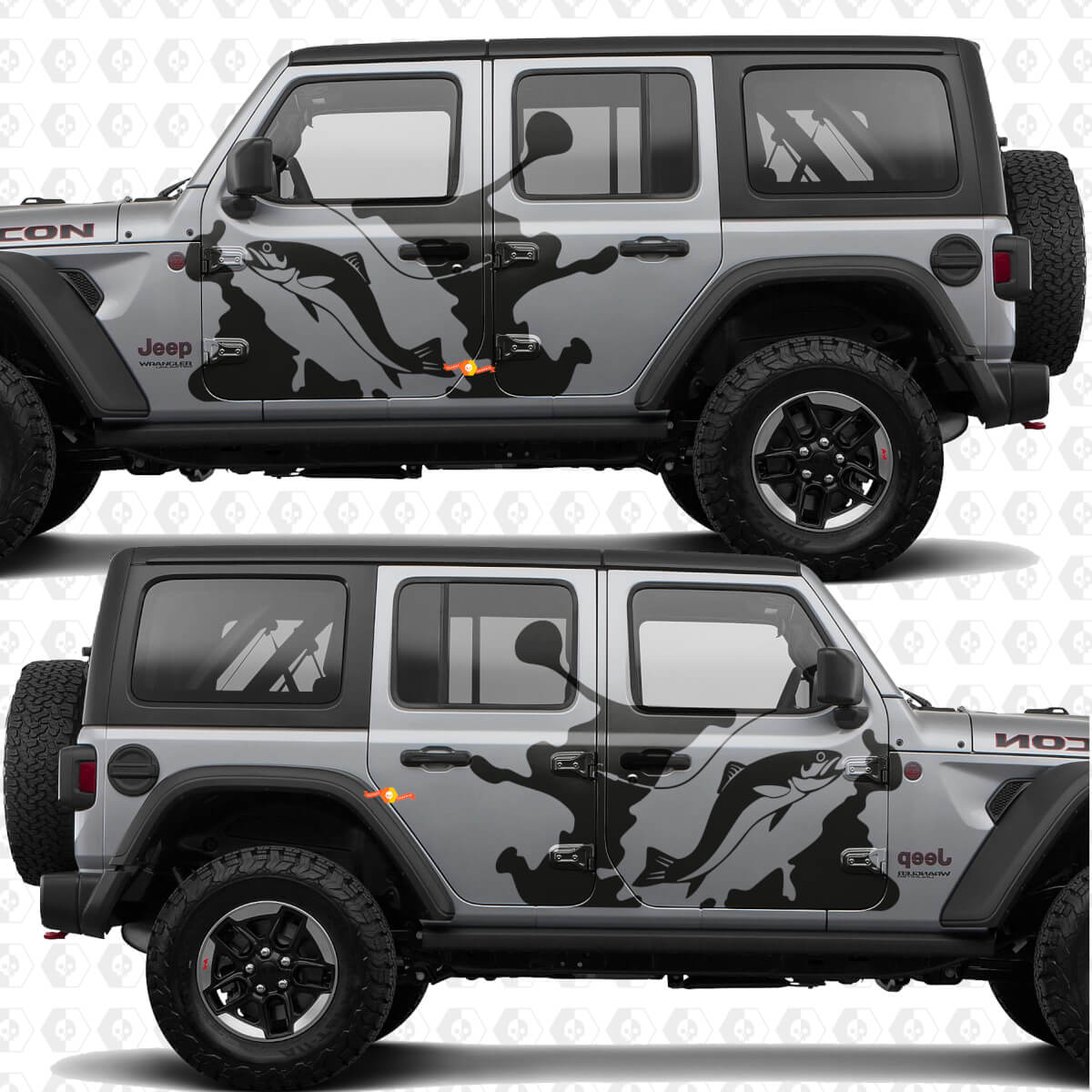Fishing Rod and Trout Splash Side Doors Vinyl decal sticker fit Jeep Wrangler