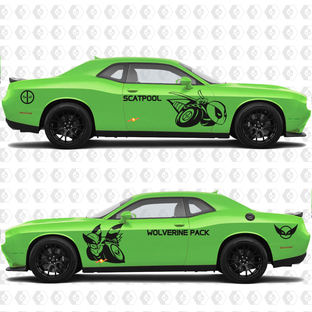 Custom Scatpool or Wolverine Pack Bee Side Vinyl Decal Graphic Sticker for Dodge Challenger