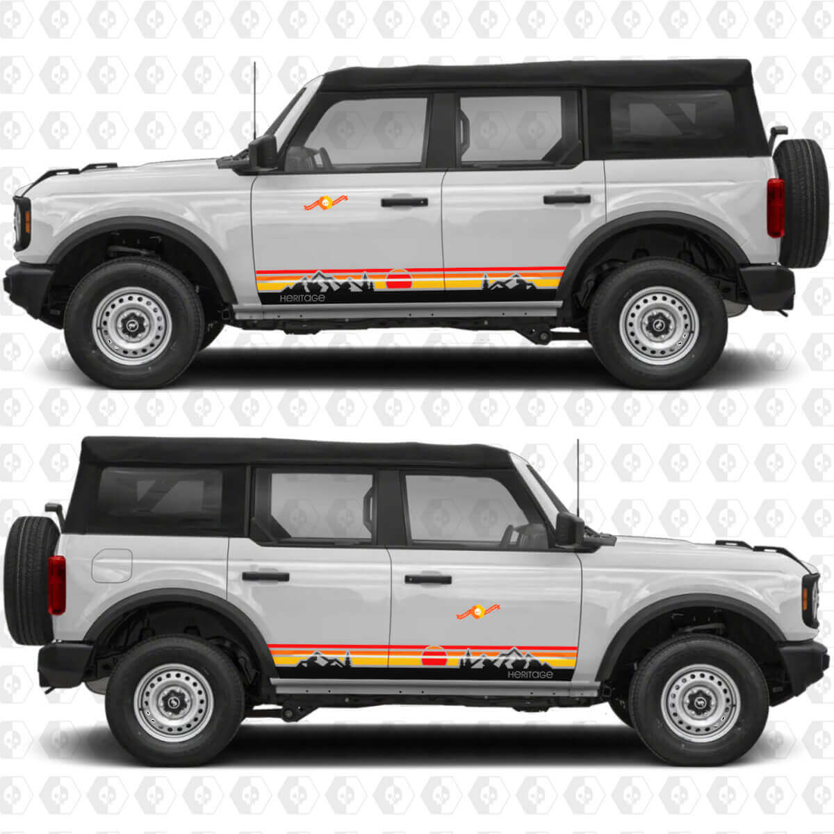 Classic Retro Sunset Mountains Stripes Side Doors Vinyl Decal Sticker Graphics for Ford Bronco