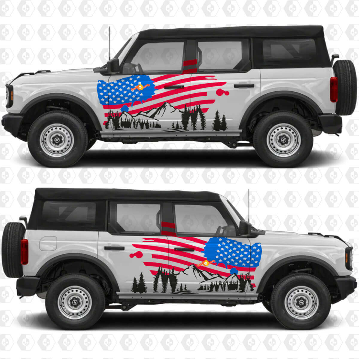 US USA Flag Mountains Side Doors Vinyl Decal Sticker Graphics for Ford Bronco
