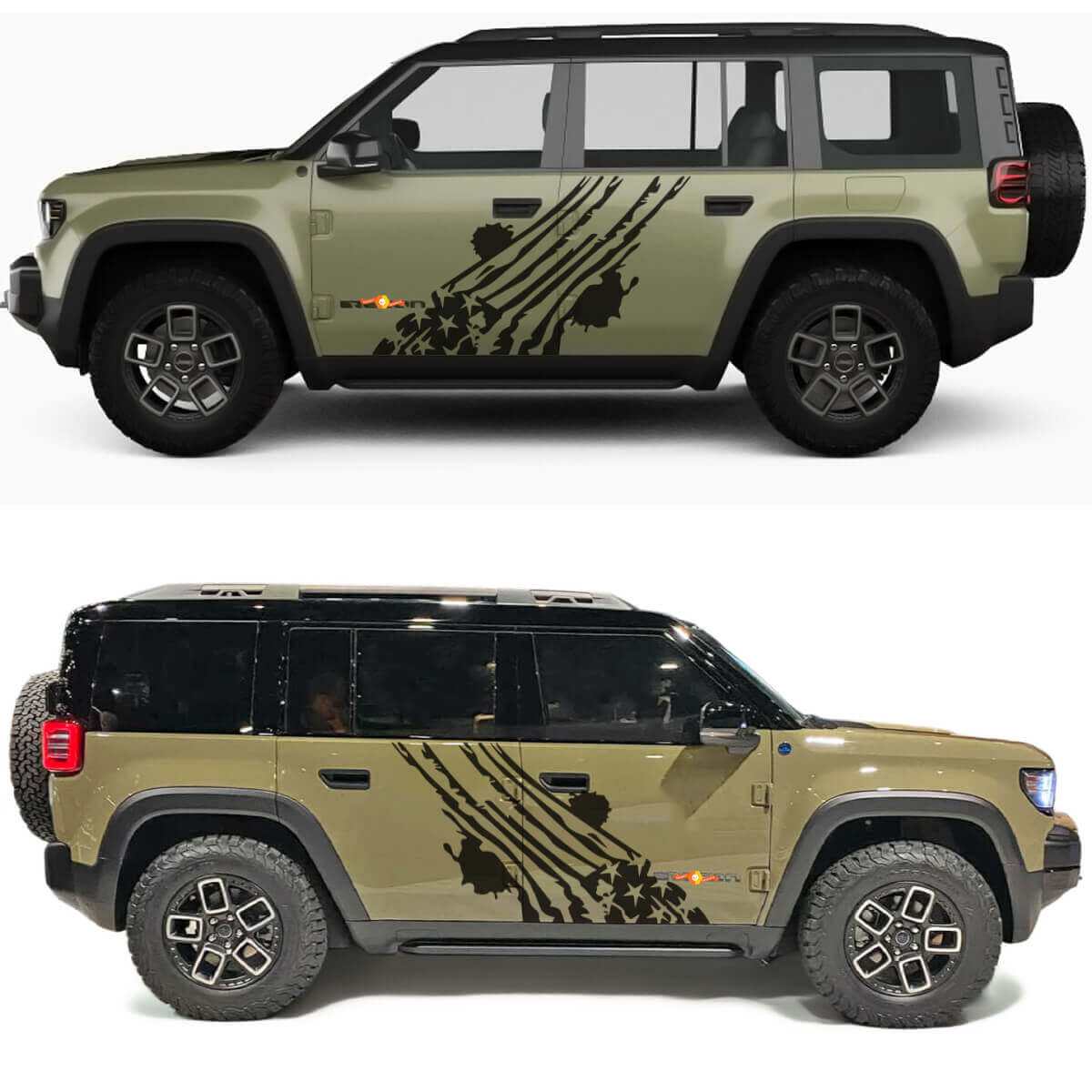 Distressed US Flag Claw Side Doors Vinyl Decal 2 for Jeep Recon 