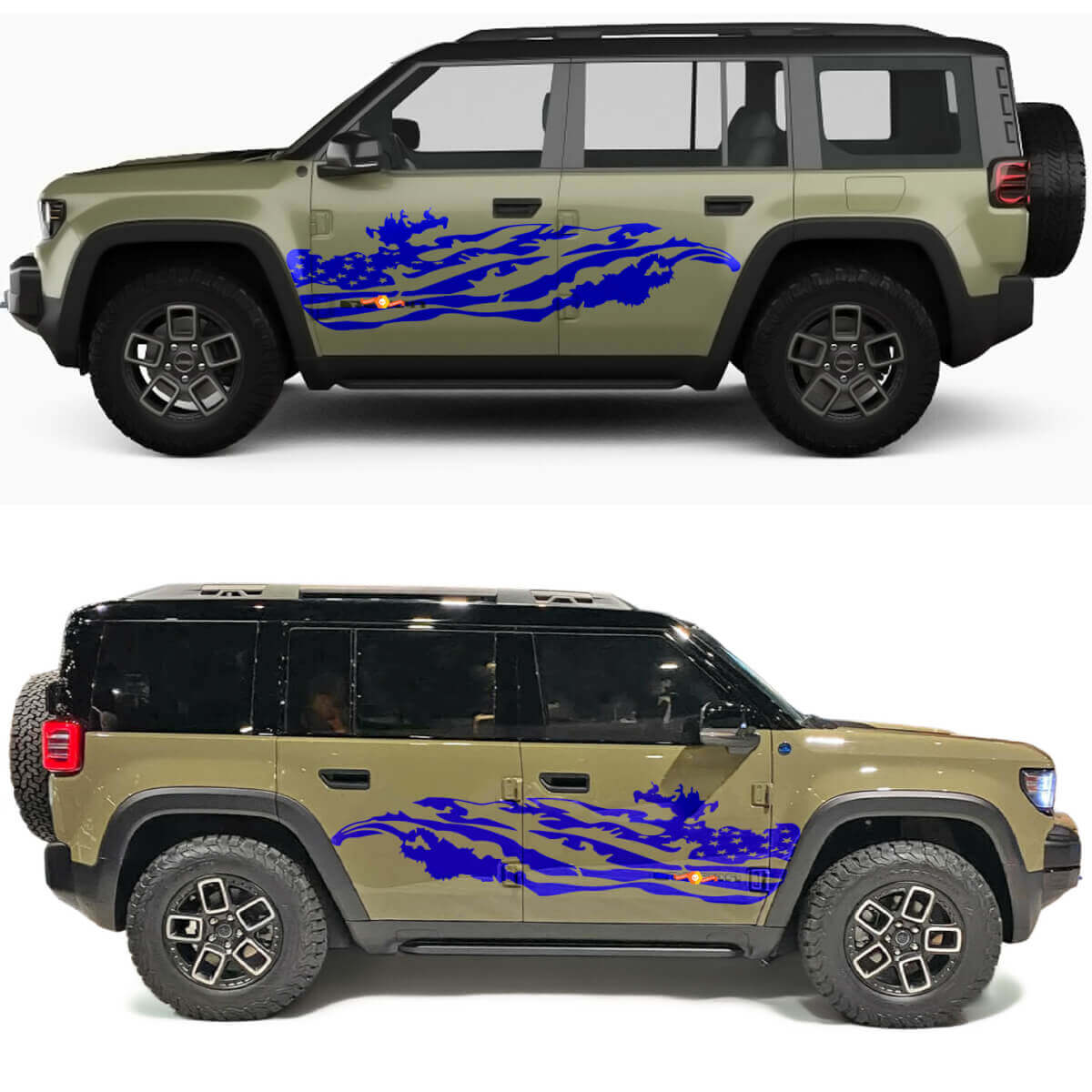 Distressed US Flag Side Doors Vinyl Decal 2 for Jeep Recon 