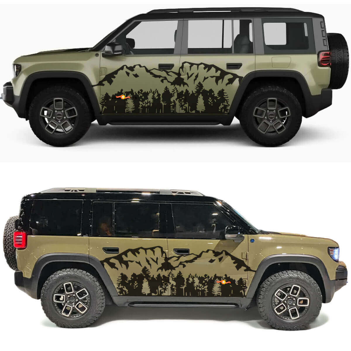 Mountains Forest Trees Side Doors Vinyl Decal for Jeep Recon 